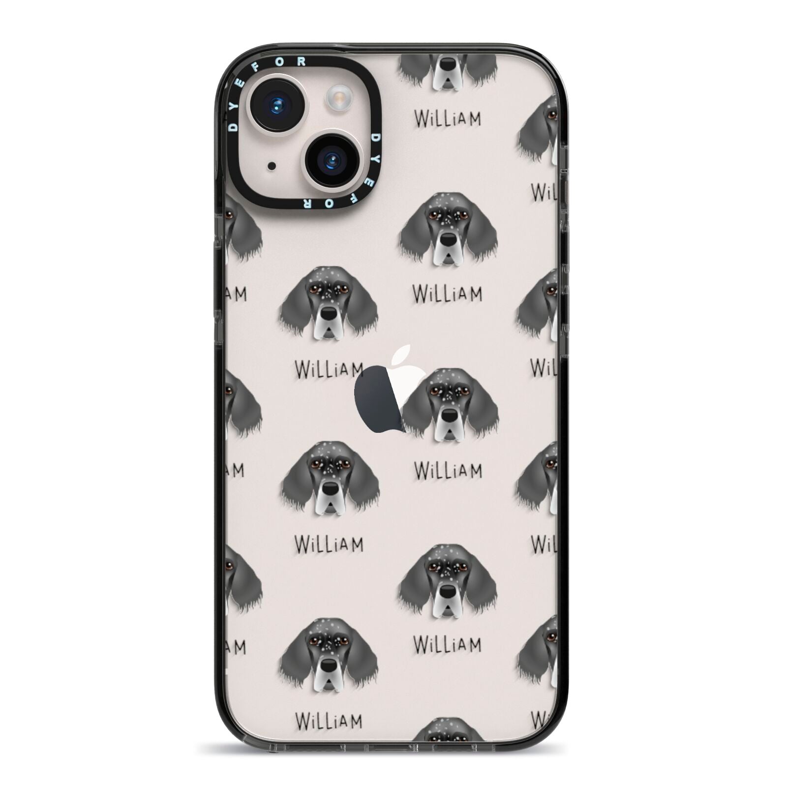 English Setter Icon with Name iPhone 14 Plus Black Impact Case on Silver phone