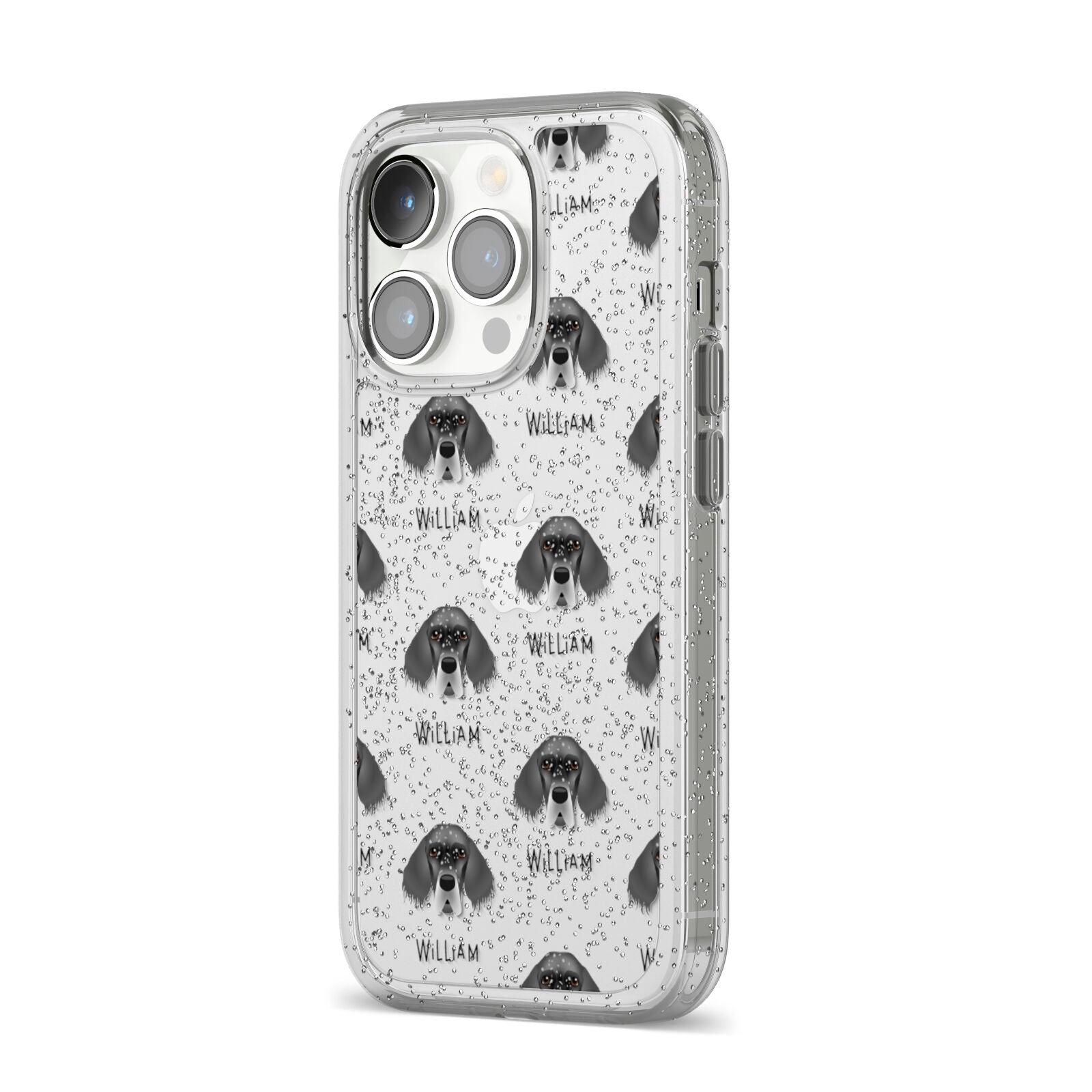 English Setter Icon with Name iPhone 14 Pro Glitter Tough Case Silver Angled Image