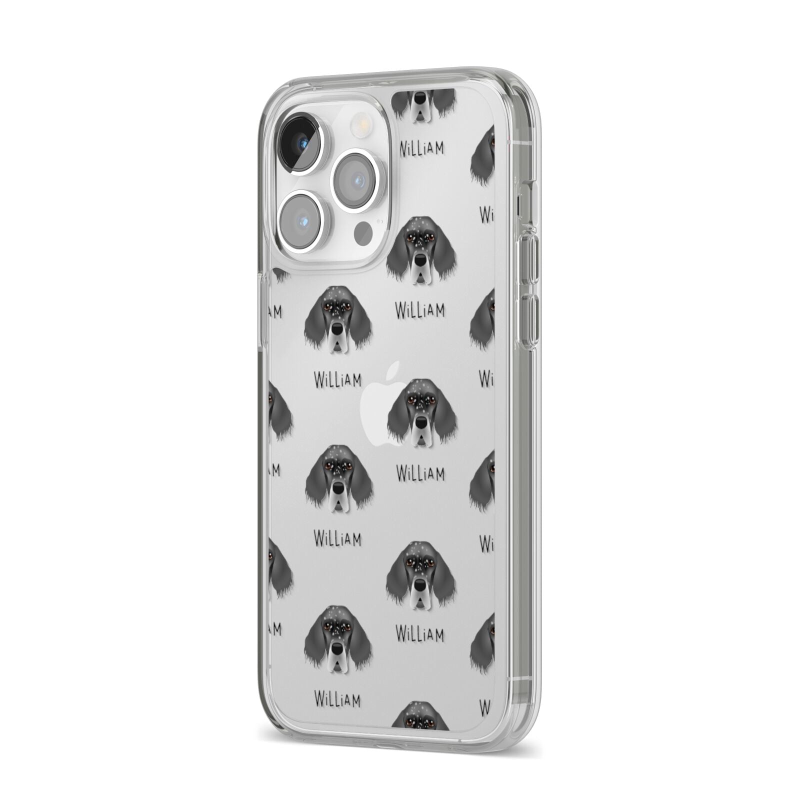 English Setter Icon with Name iPhone 14 Pro Max Clear Tough Case Silver Angled Image
