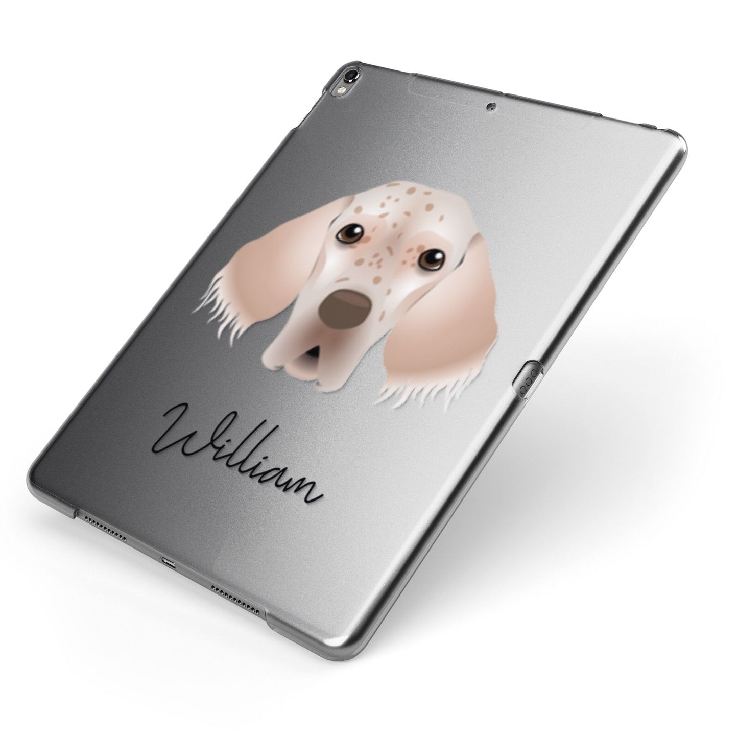 English Setter Personalised Apple iPad Case on Grey iPad Side View