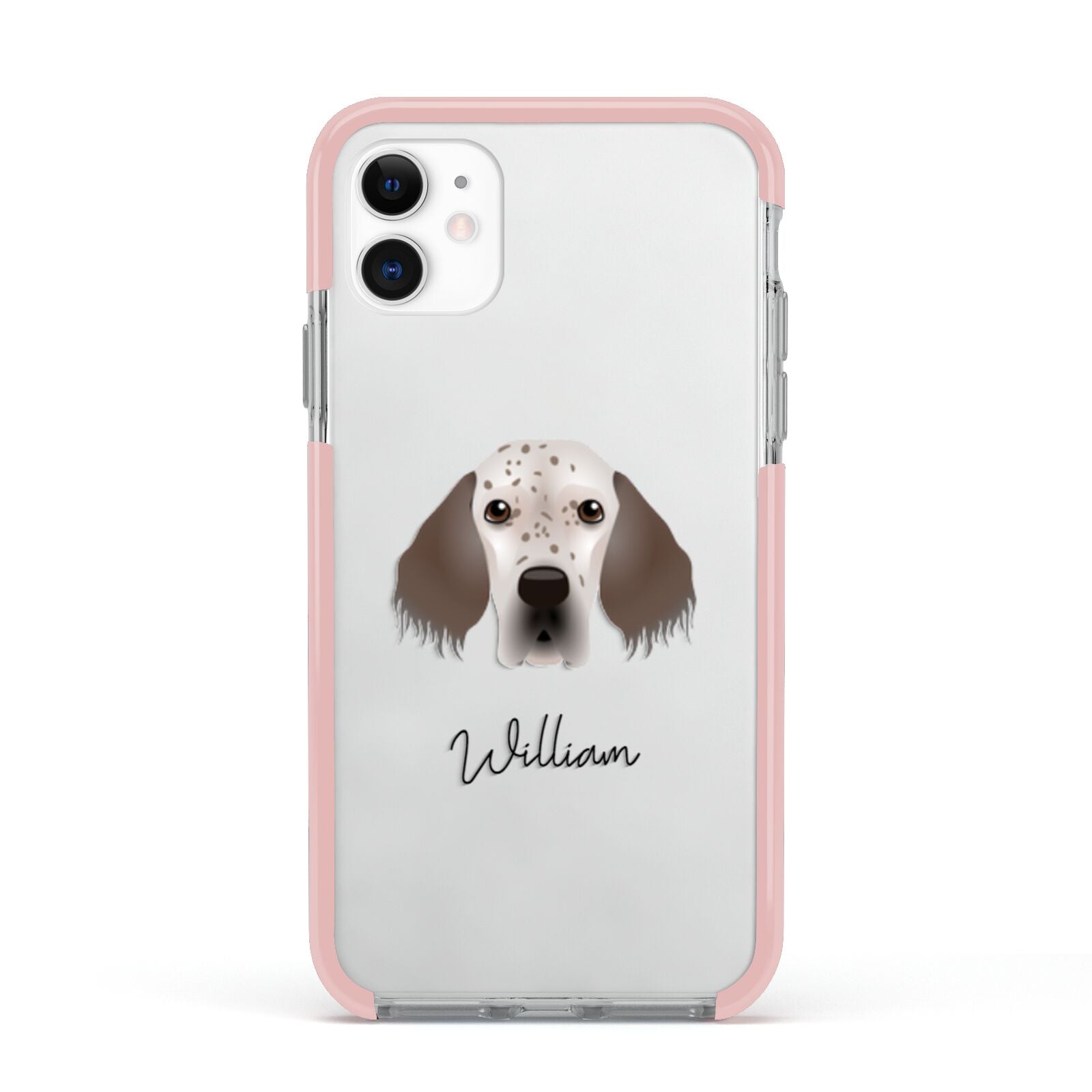 English Setter Personalised Apple iPhone 11 in White with Pink Impact Case