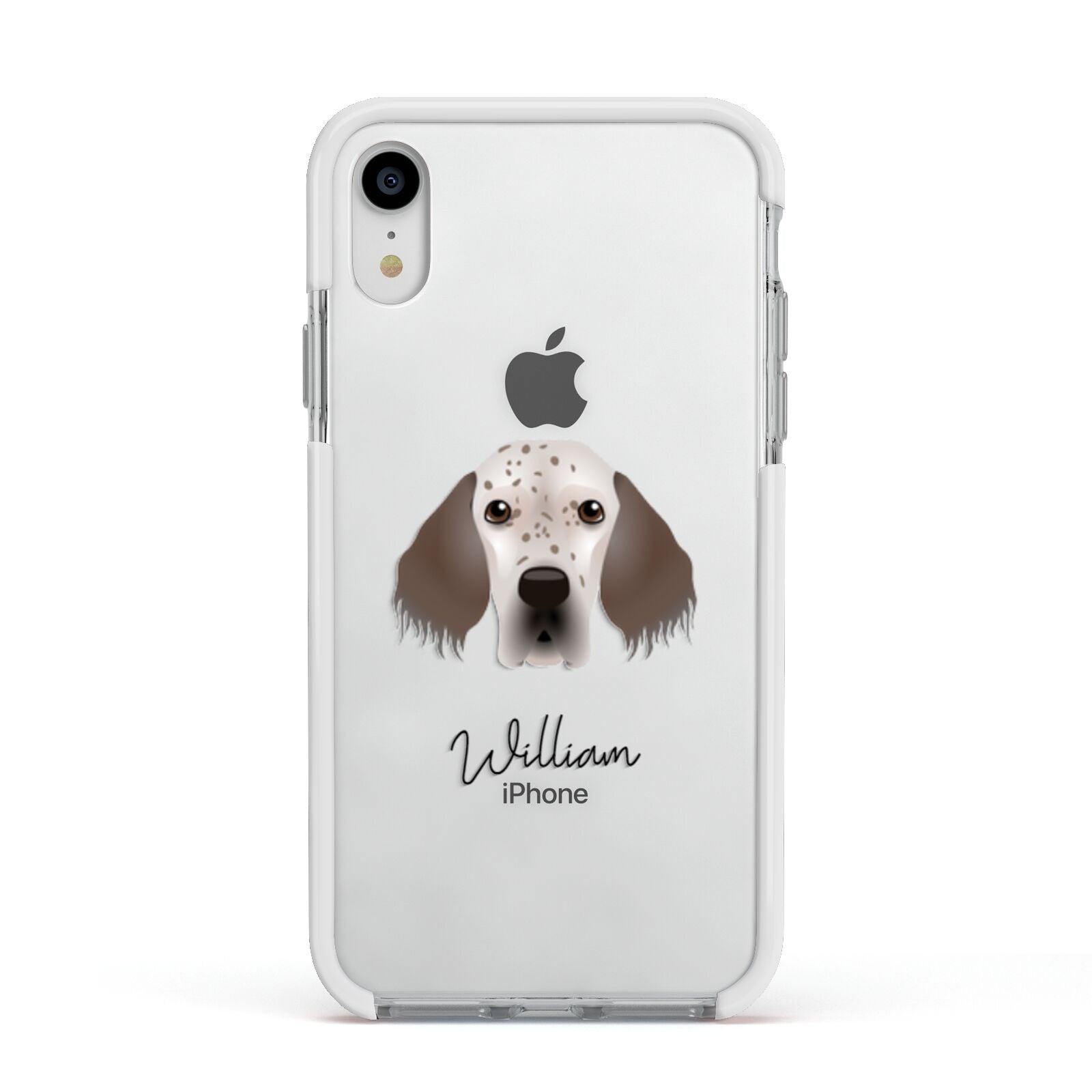 English Setter Personalised Apple iPhone XR Impact Case White Edge on Silver Phone