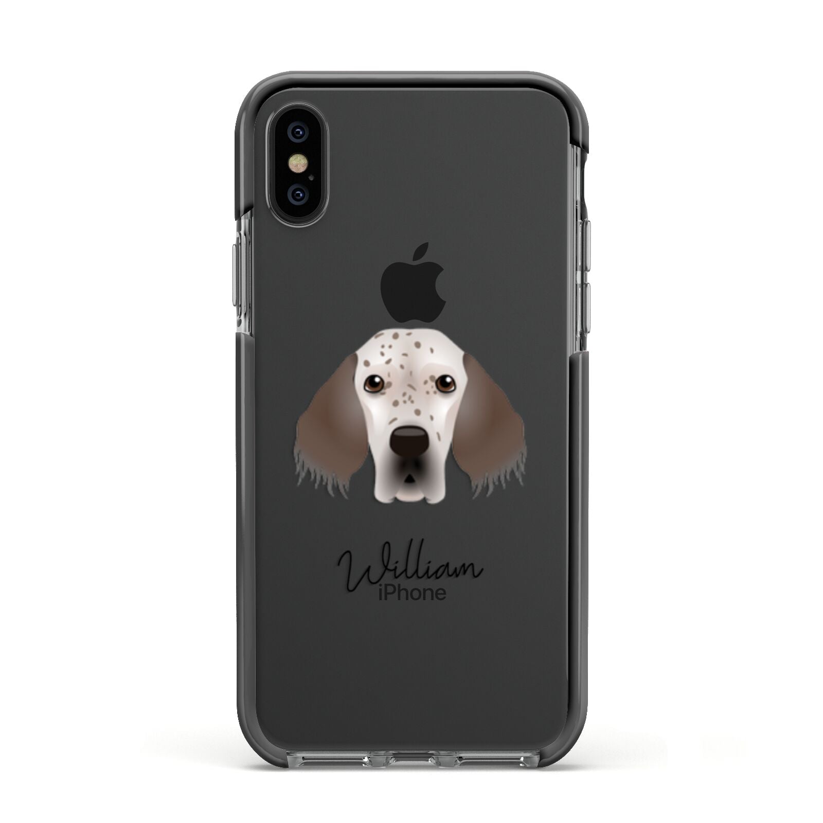 English Setter Personalised Apple iPhone Xs Impact Case Black Edge on Black Phone