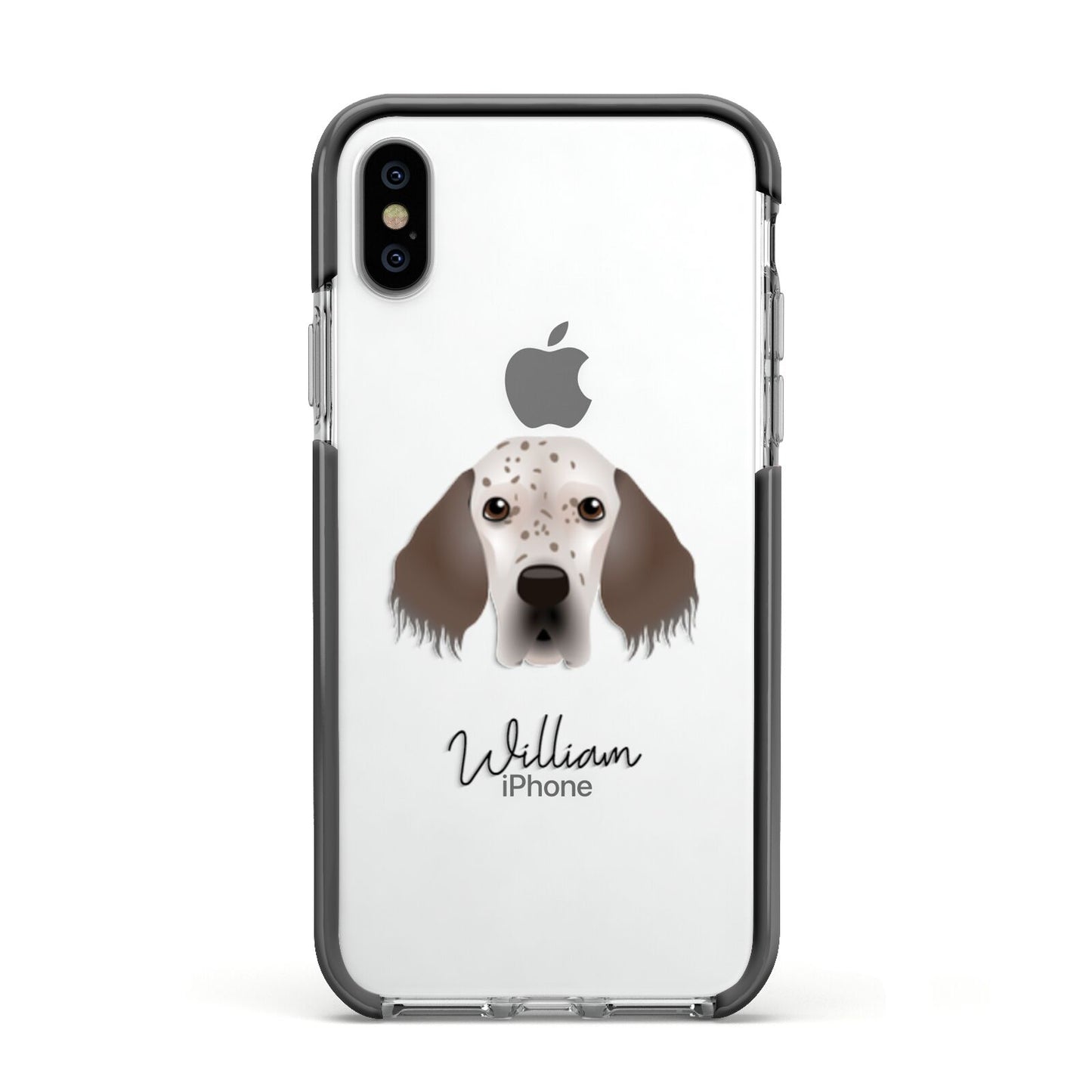 English Setter Personalised Apple iPhone Xs Impact Case Black Edge on Silver Phone