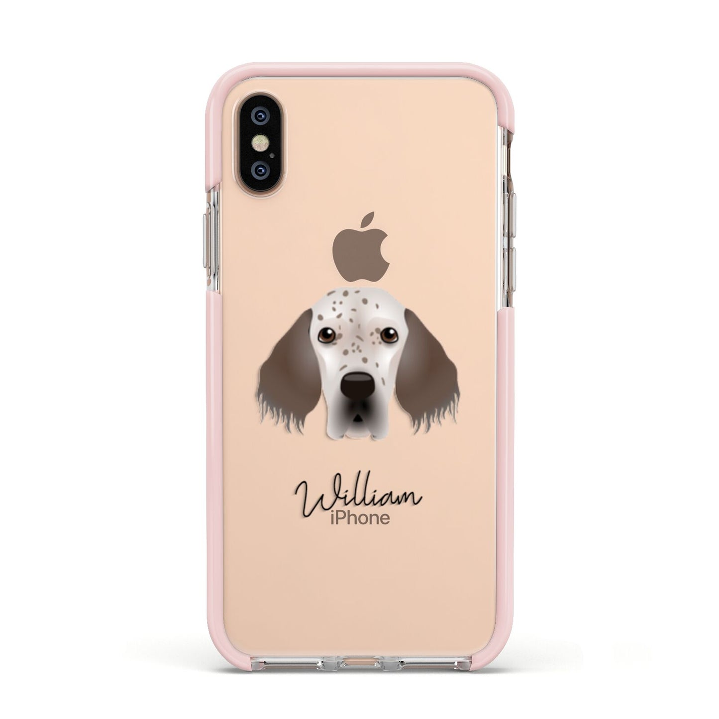 English Setter Personalised Apple iPhone Xs Impact Case Pink Edge on Gold Phone