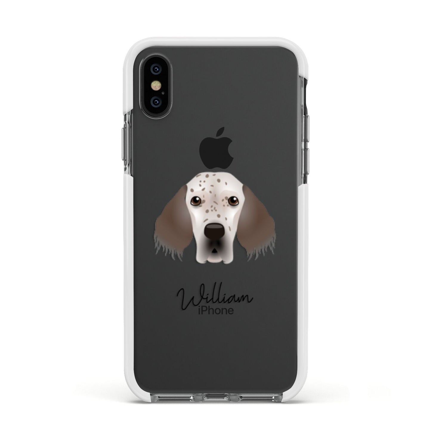 English Setter Personalised Apple iPhone Xs Impact Case White Edge on Black Phone