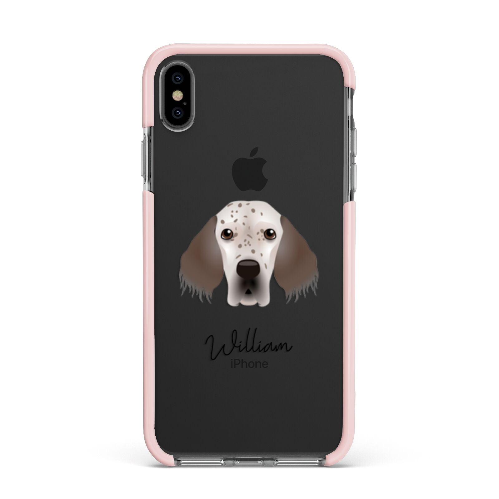 English Setter Personalised Apple iPhone Xs Max Impact Case Pink Edge on Black Phone