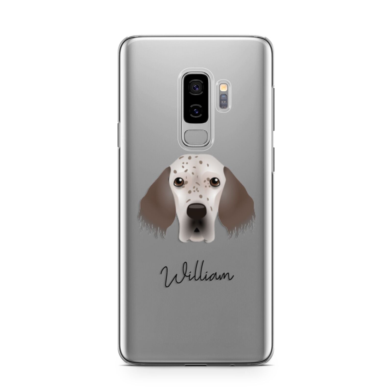 English Setter Personalised Samsung Galaxy S9 Plus Case on Silver phone