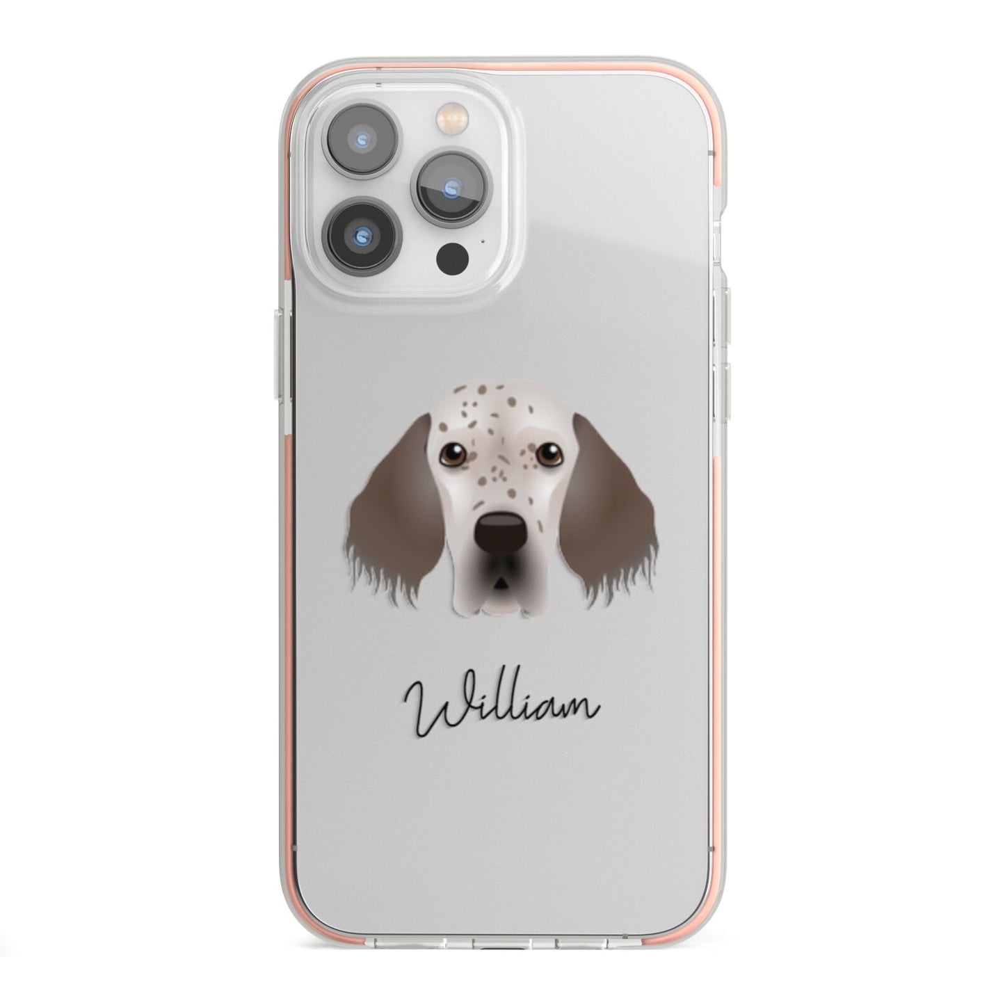 English Setter Personalised iPhone 13 Pro Max TPU Impact Case with Pink Edges