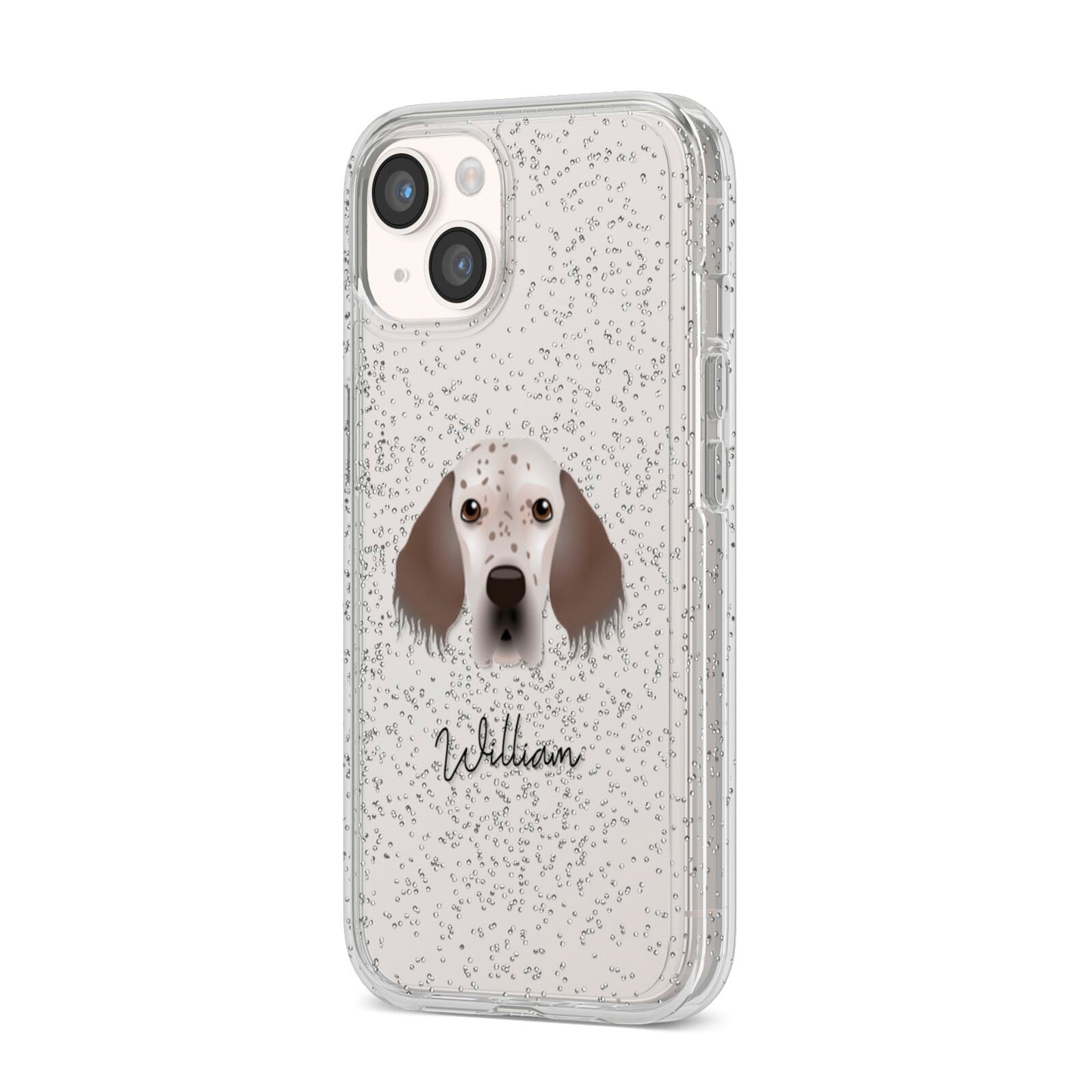 English Setter Personalised iPhone 14 Glitter Tough Case Starlight Angled Image