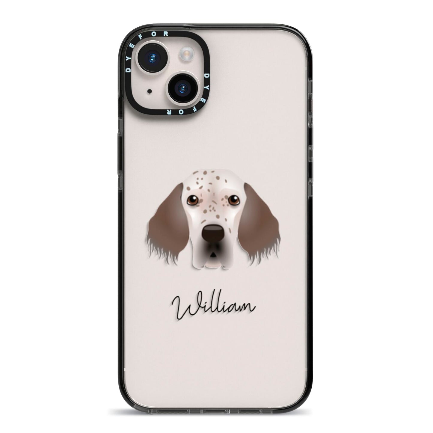 English Setter Personalised iPhone 14 Plus Black Impact Case on Silver phone