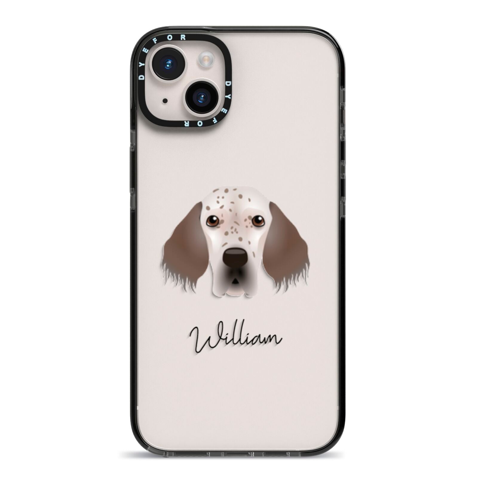 English Setter Personalised iPhone 14 Plus Black Impact Case on Silver phone