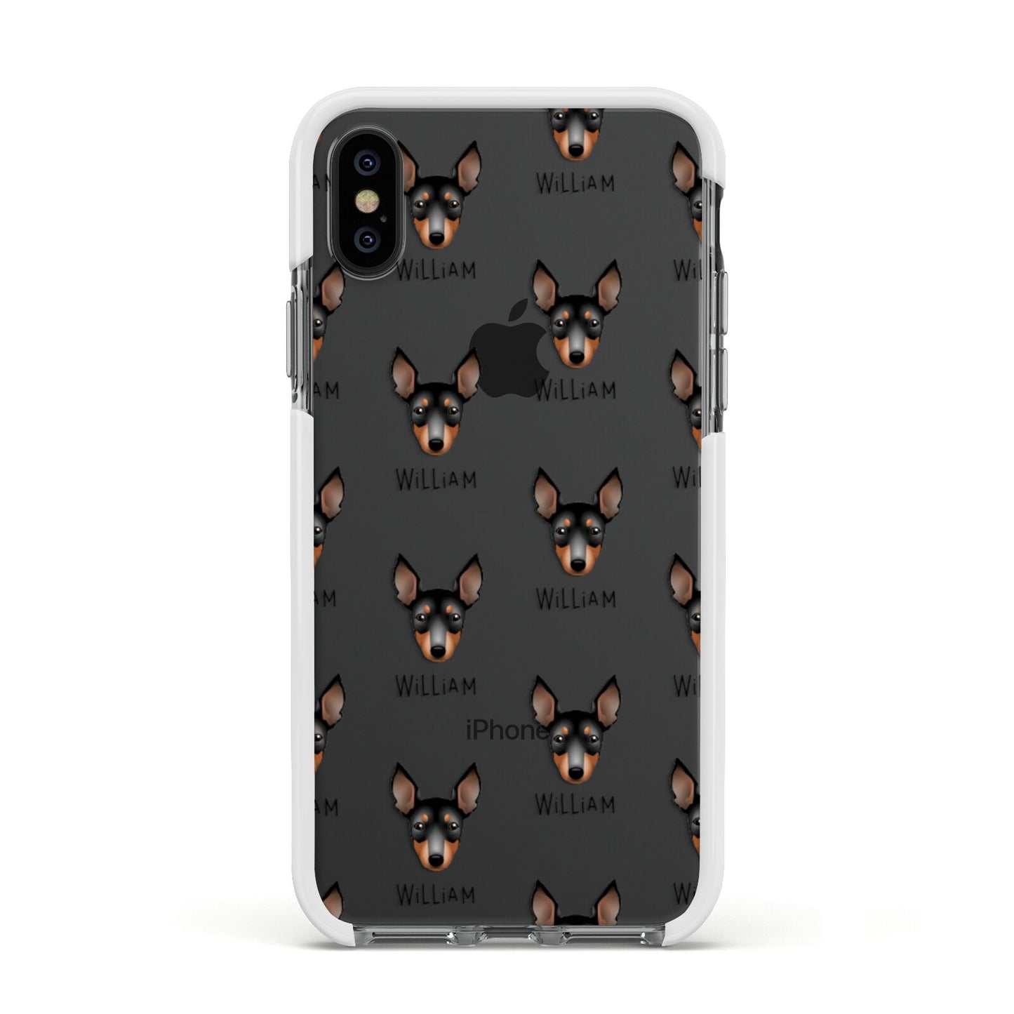 English Toy Terrier Icon with Name Apple iPhone Xs Impact Case White Edge on Black Phone