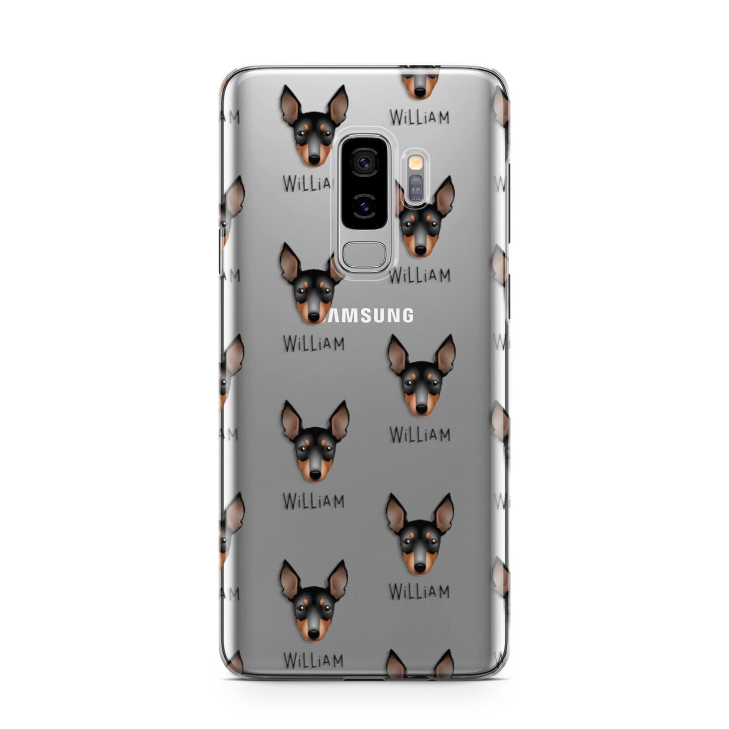 English Toy Terrier Icon with Name Samsung Galaxy S9 Plus Case on Silver phone