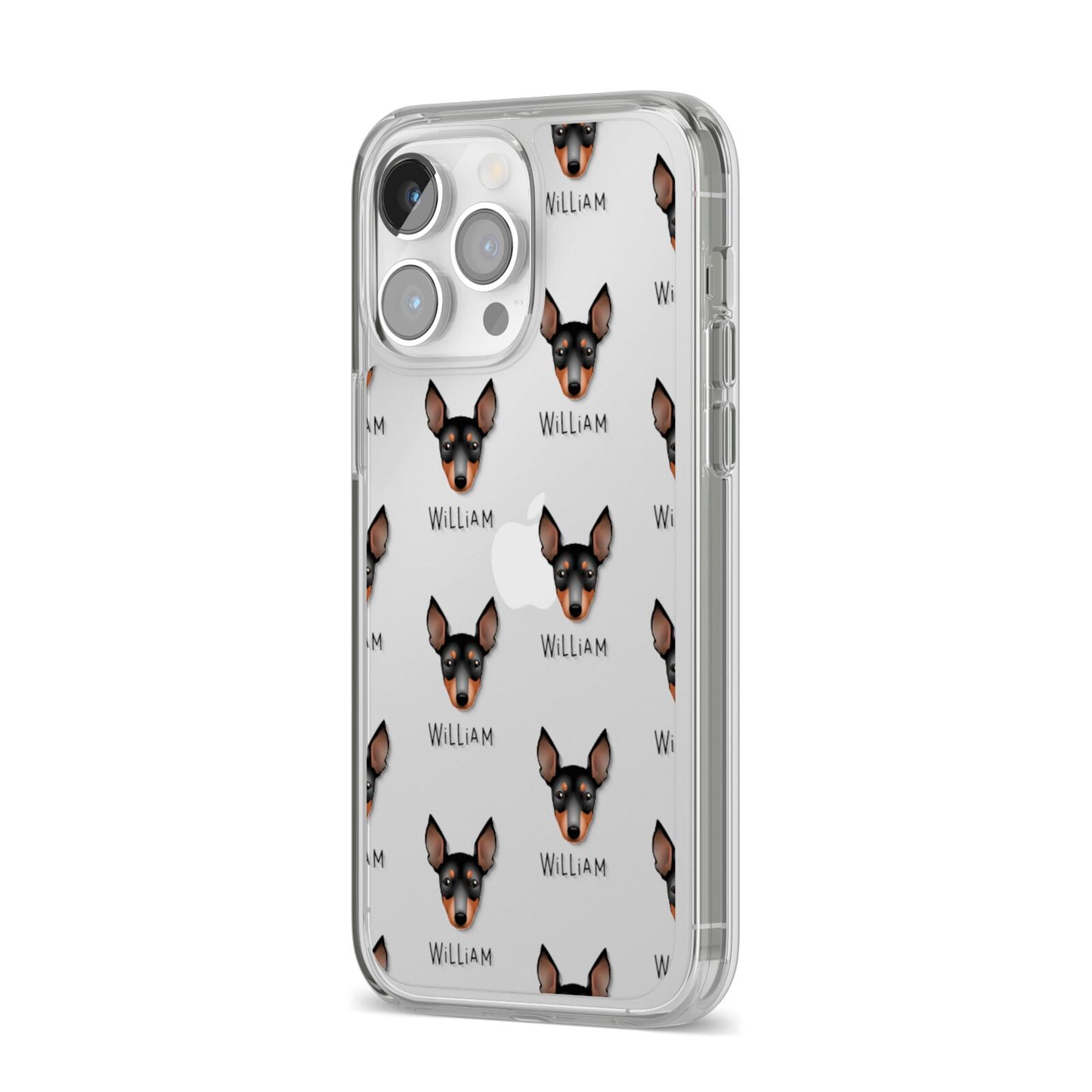 English Toy Terrier Icon with Name iPhone 14 Pro Max Clear Tough Case Silver Angled Image