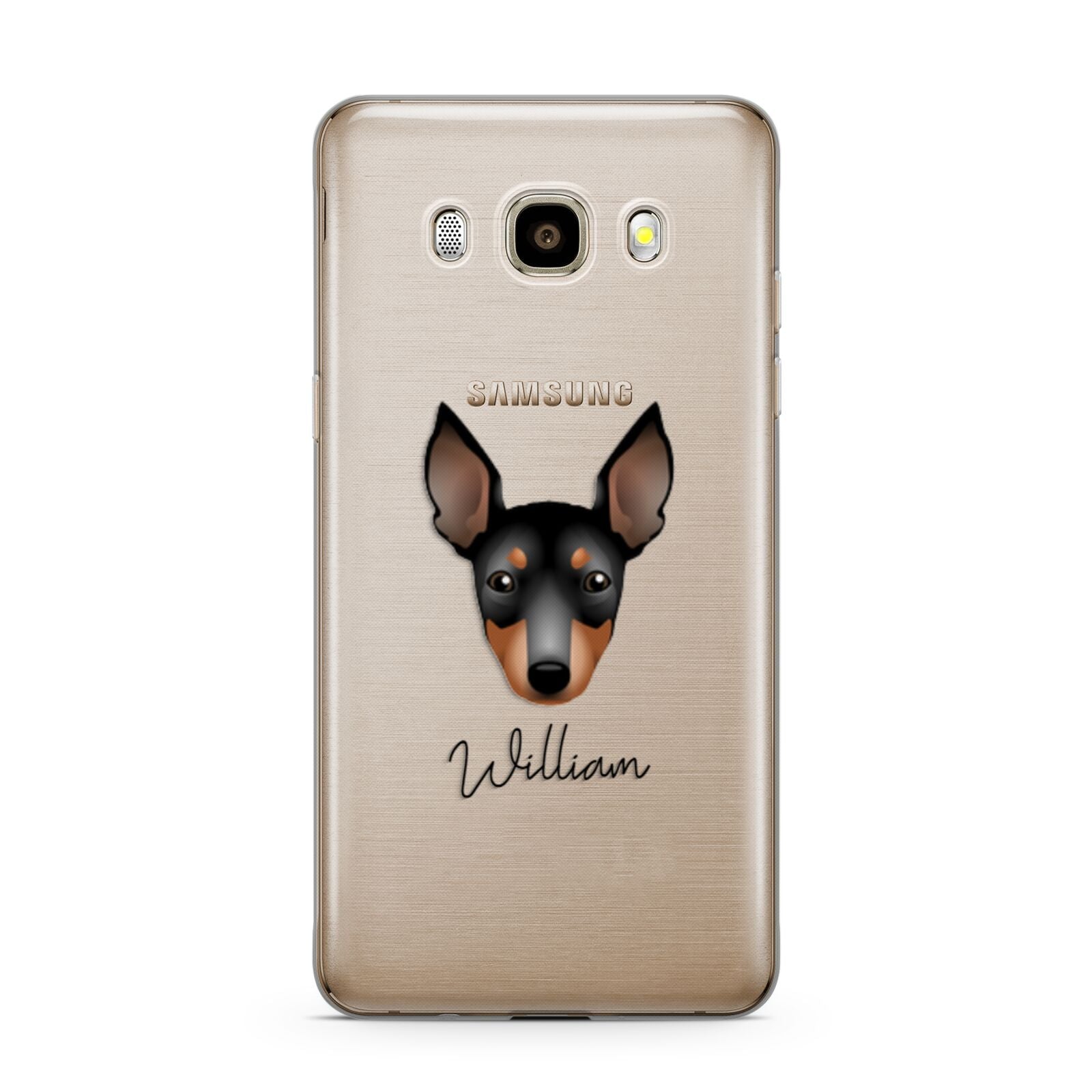 English Toy Terrier Personalised Samsung Galaxy J7 2016 Case on gold phone