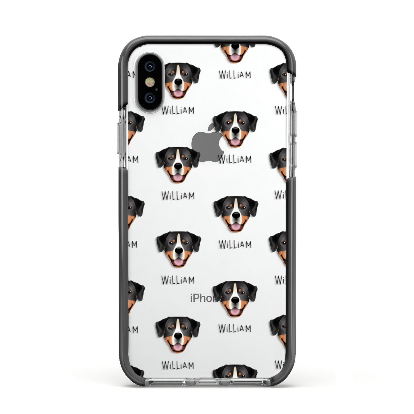 Entlebucher Mountain Dog Icon with Name Apple iPhone Xs Impact Case Black Edge on Silver Phone