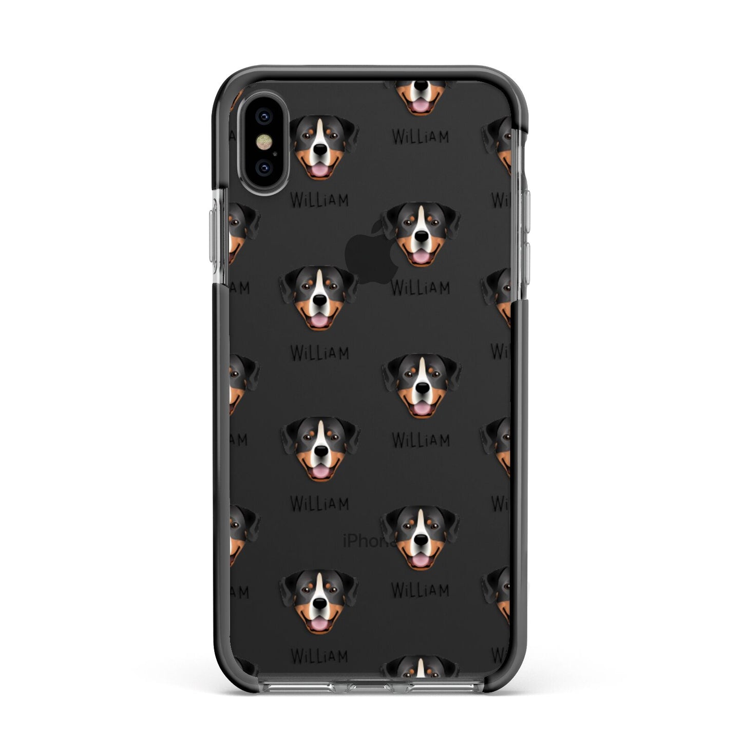 Entlebucher Mountain Dog Icon with Name Apple iPhone Xs Max Impact Case Black Edge on Black Phone