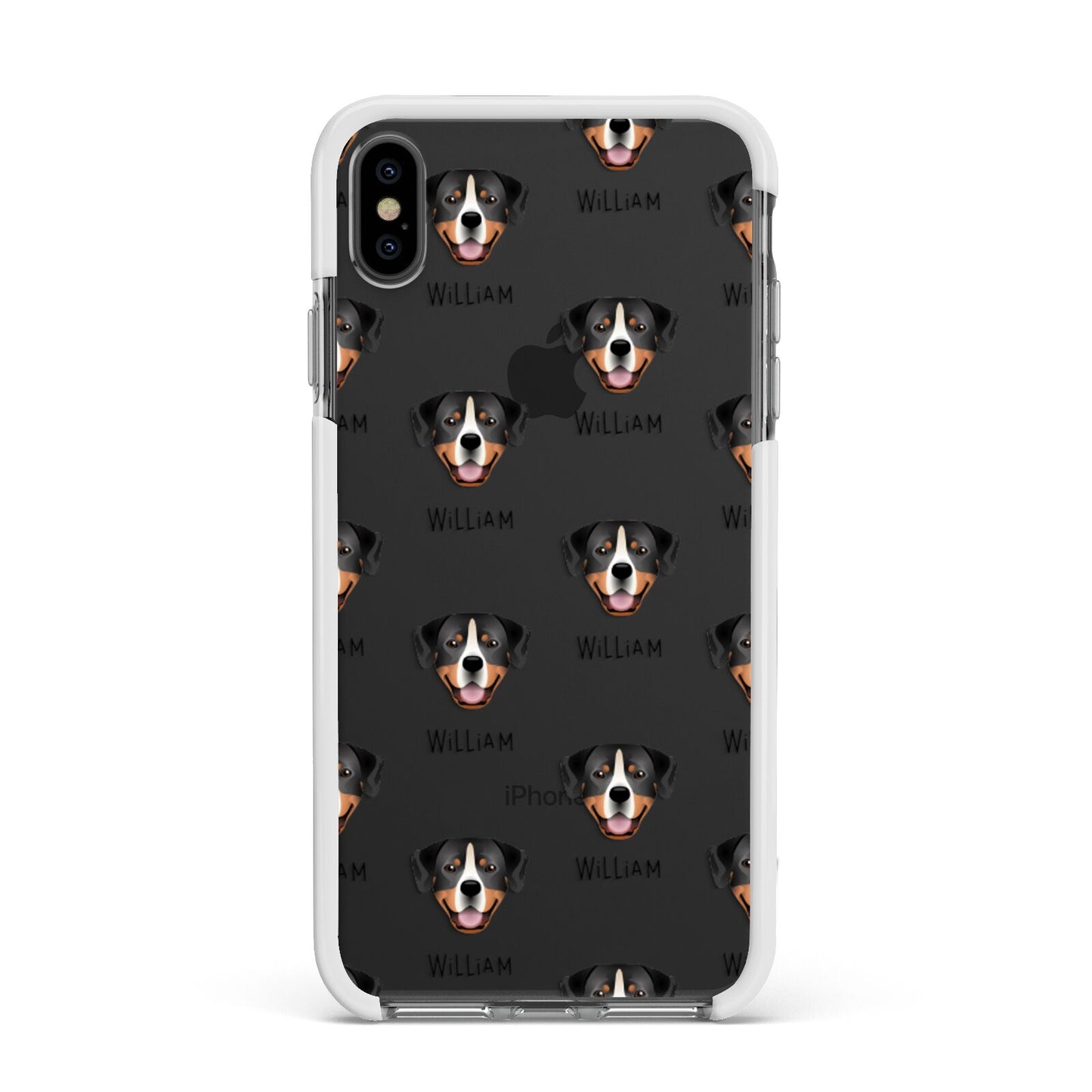 Entlebucher Mountain Dog Icon with Name Apple iPhone Xs Max Impact Case White Edge on Black Phone