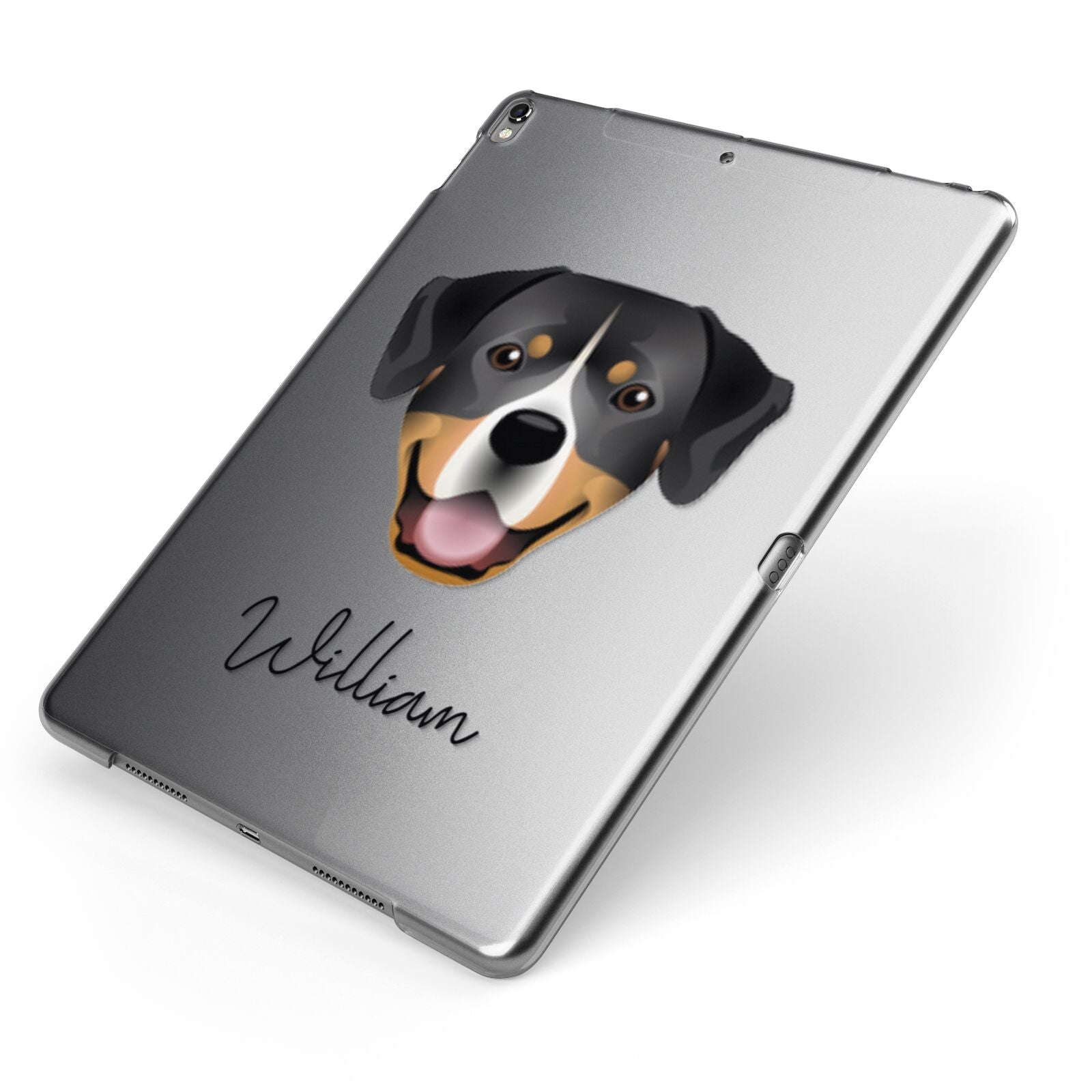 Entlebucher Mountain Dog Personalised Apple iPad Case on Grey iPad Side View