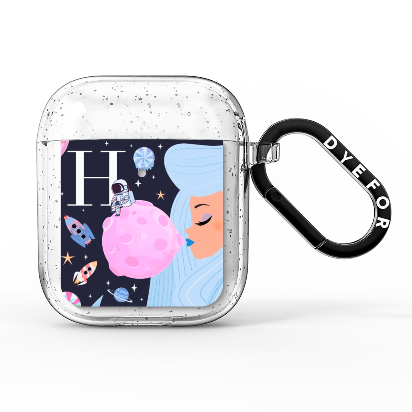 Ethereal Goddess in Space with Initial AirPods Glitter Case