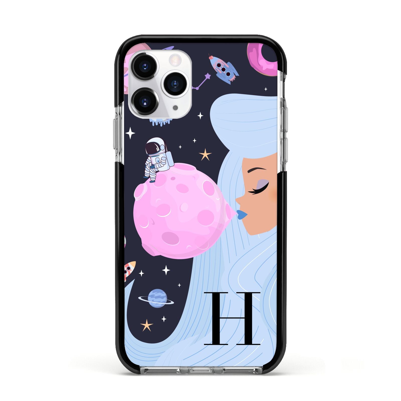 Ethereal Goddess in Space with Initial Apple iPhone 11 Pro in Silver with Black Impact Case