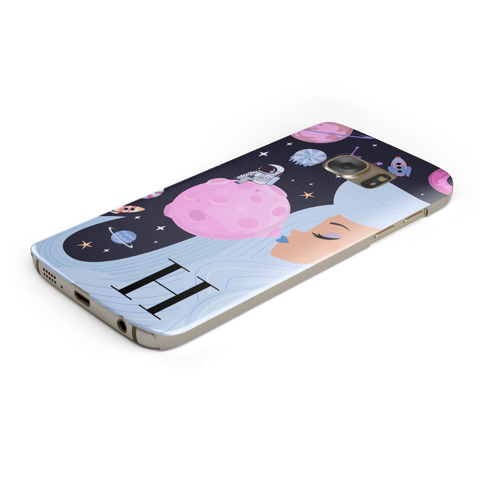 Ethereal Goddess in Space with Initial Protective Samsung Galaxy Case Angled Image