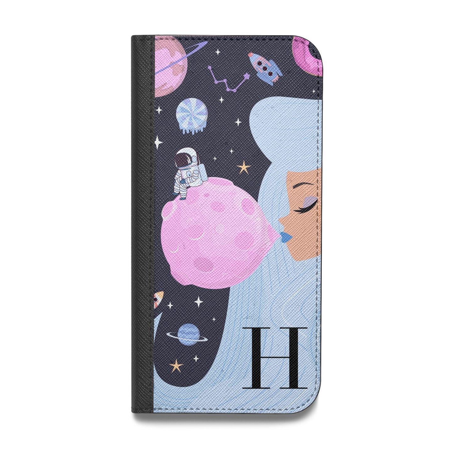 Ethereal Goddess in Space with Initial Vegan Leather Flip iPhone Case