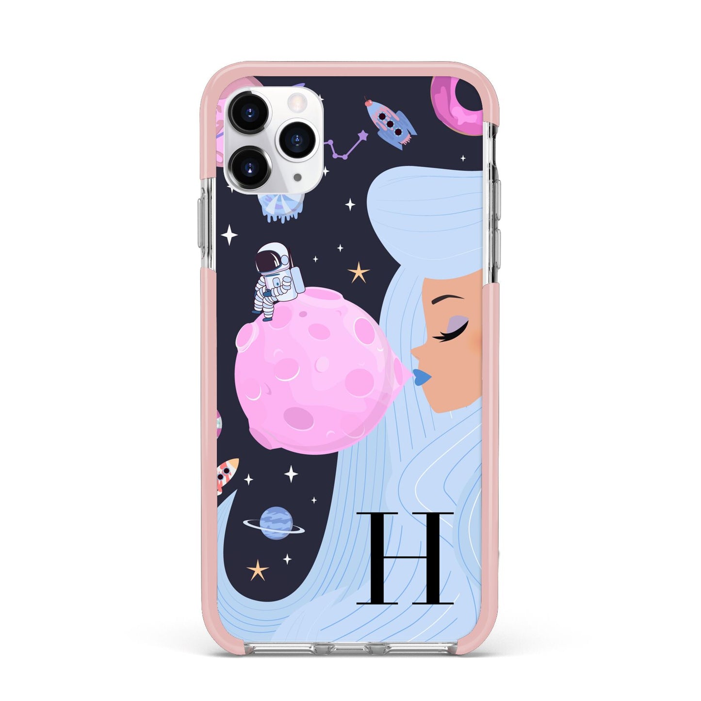 Ethereal Goddess in Space with Initial iPhone 11 Pro Max Impact Pink Edge Case