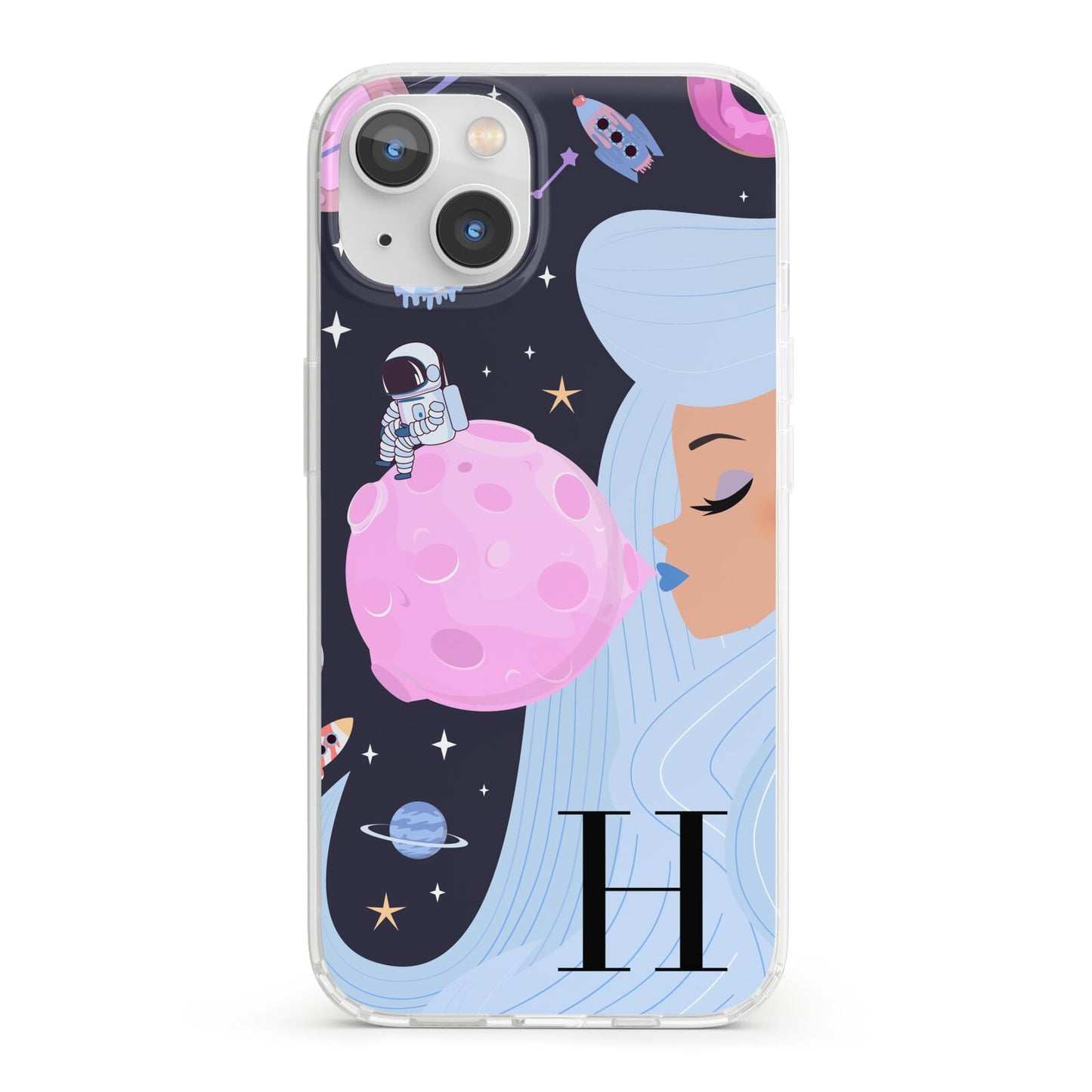 Ethereal Goddess in Space with Initial iPhone 13 Clear Bumper Case