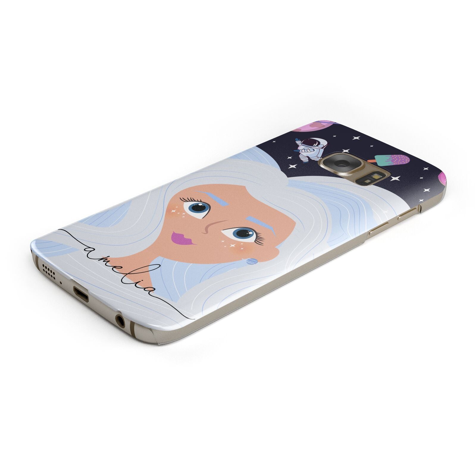 Ethereal Space Goddess with Name Protective Samsung Galaxy Case Angled Image