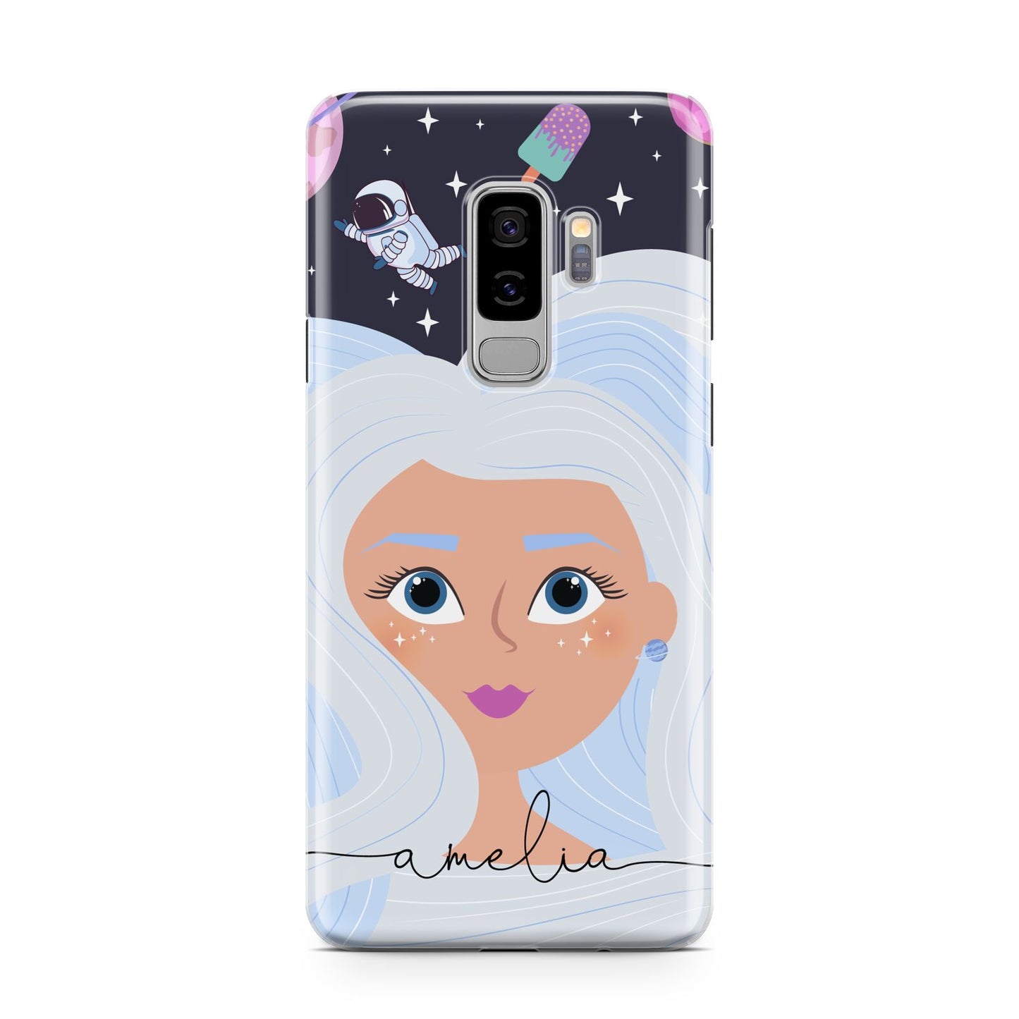 Ethereal Space Goddess with Name Samsung Galaxy S9 Plus Case on Silver phone