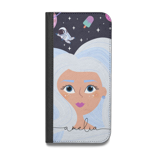 Ethereal Space Goddess with Name Vegan Leather Flip iPhone Case