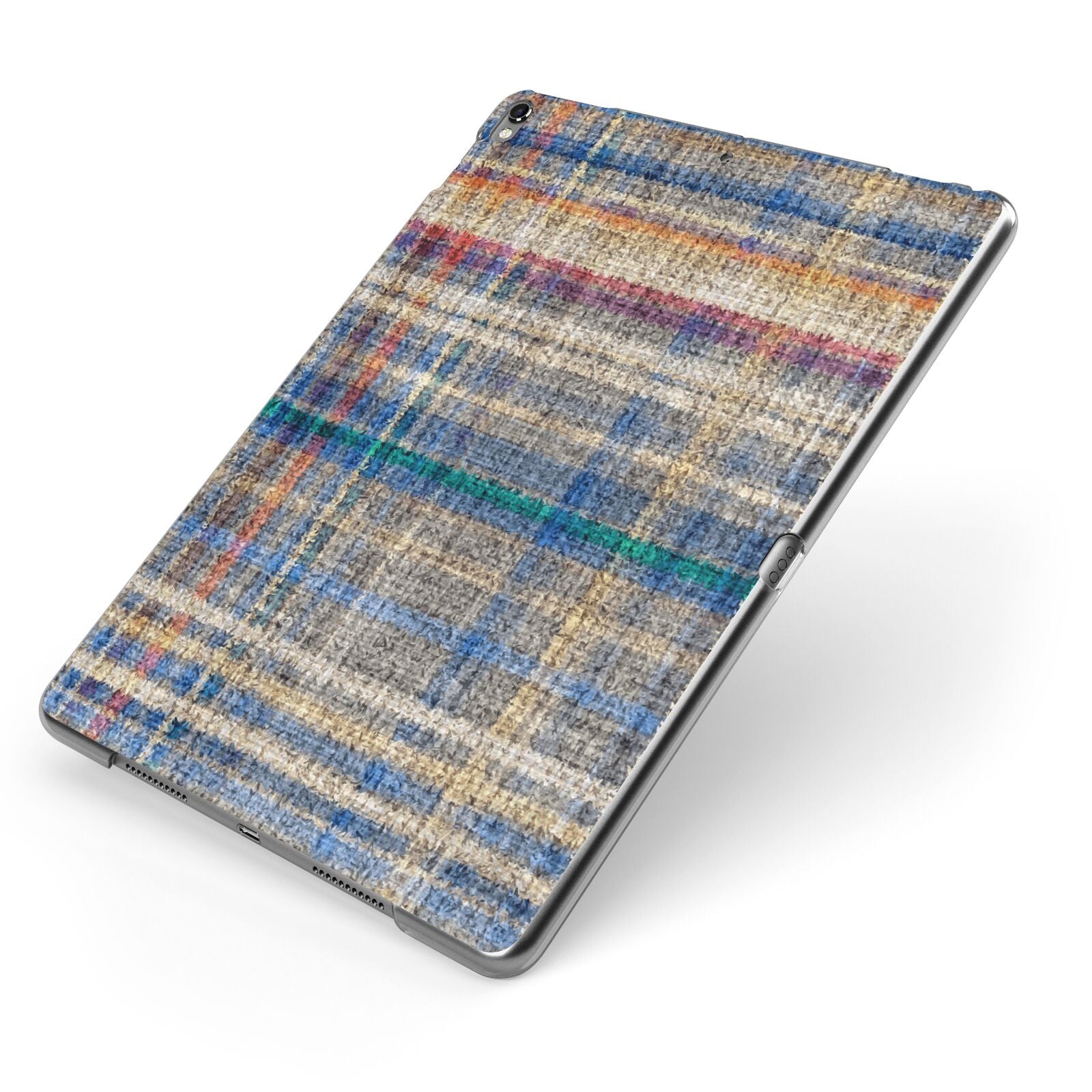 Fabric Plaid Apple iPad Case on Grey iPad Side View