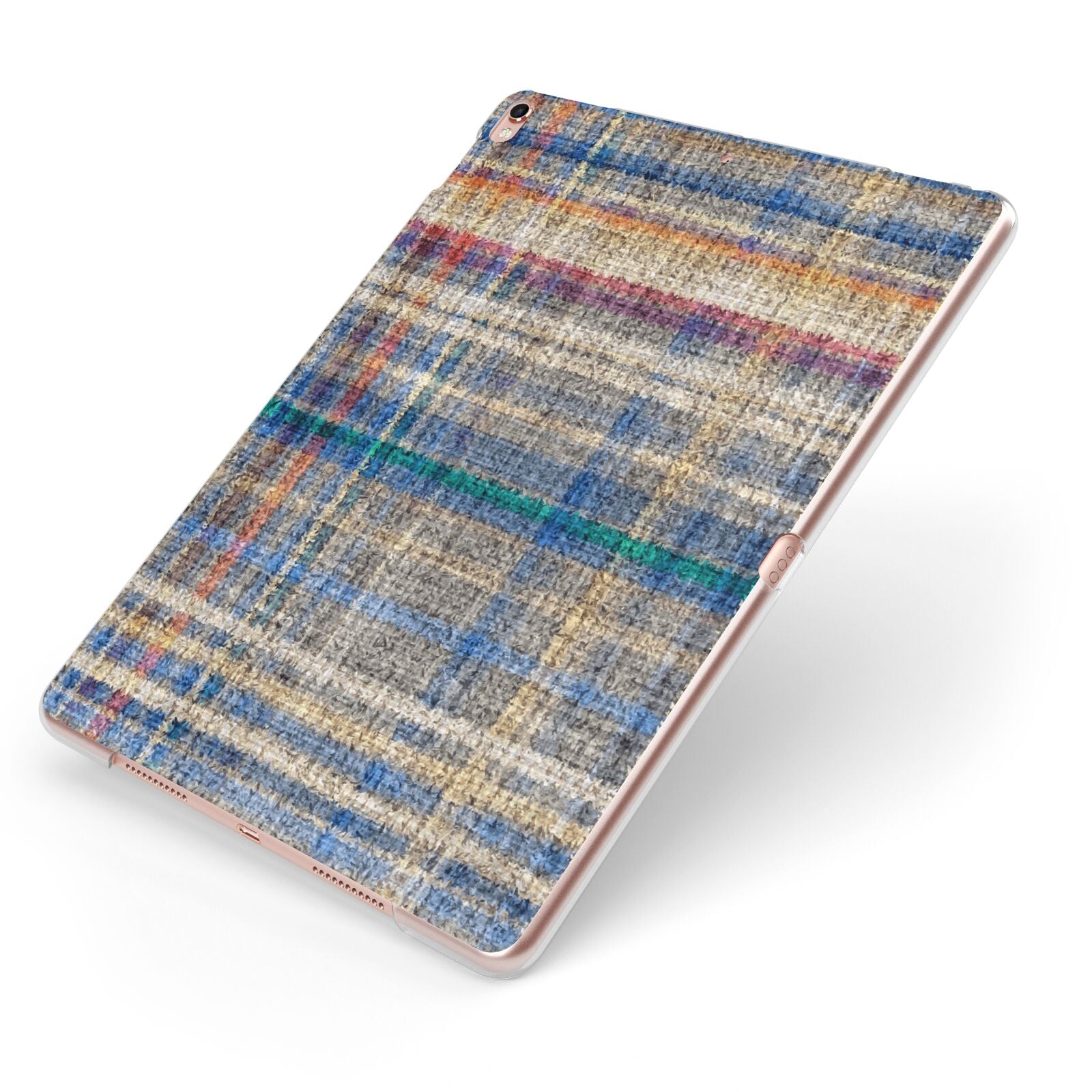 Fabric Plaid Apple iPad Case on Rose Gold iPad Side View