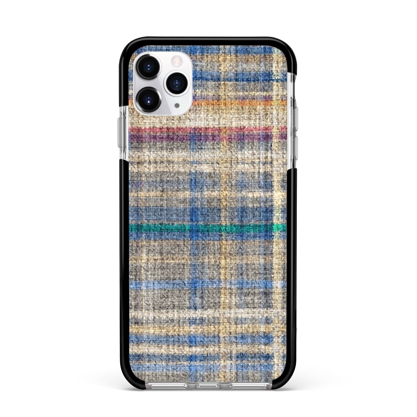 Fabric Plaid Apple iPhone 11 Pro Max in Silver with Black Impact Case