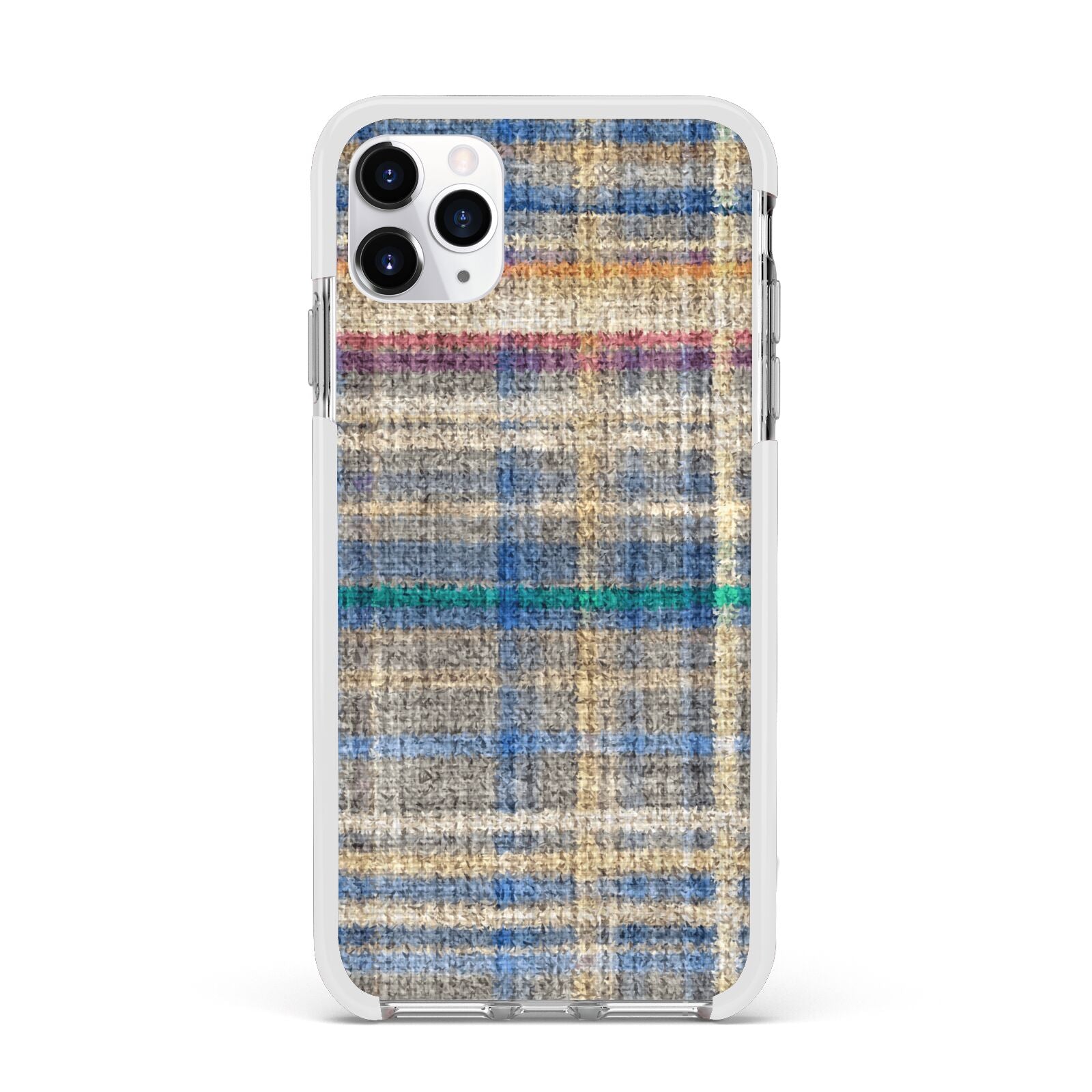 Fabric Plaid Apple iPhone 11 Pro Max in Silver with White Impact Case