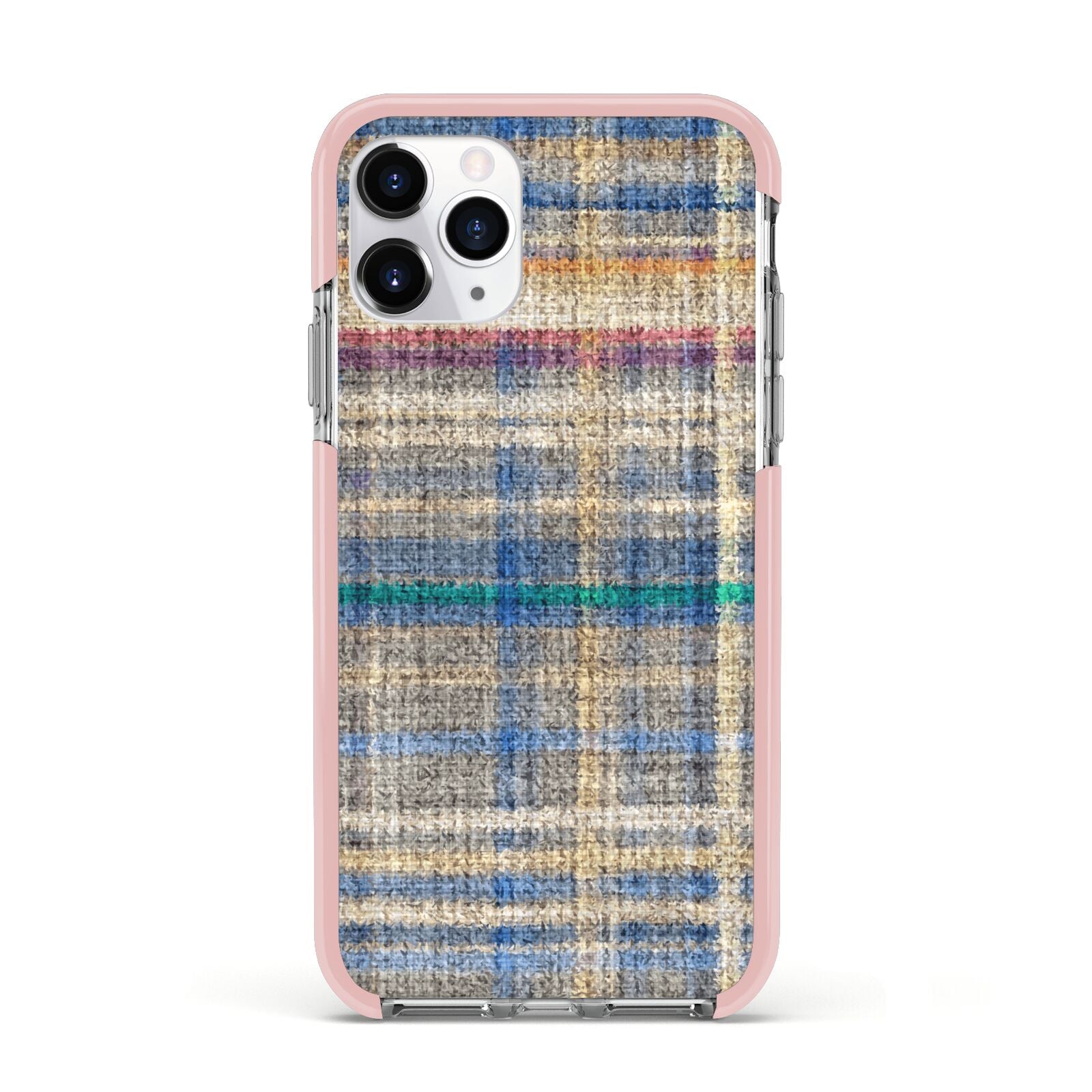 Fabric Plaid Apple iPhone 11 Pro in Silver with Pink Impact Case