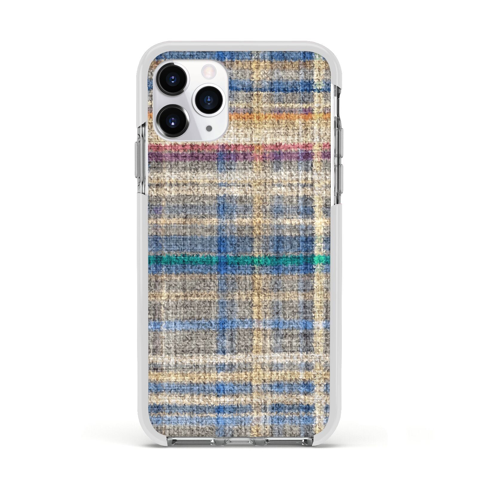 Fabric Plaid Apple iPhone 11 Pro in Silver with White Impact Case