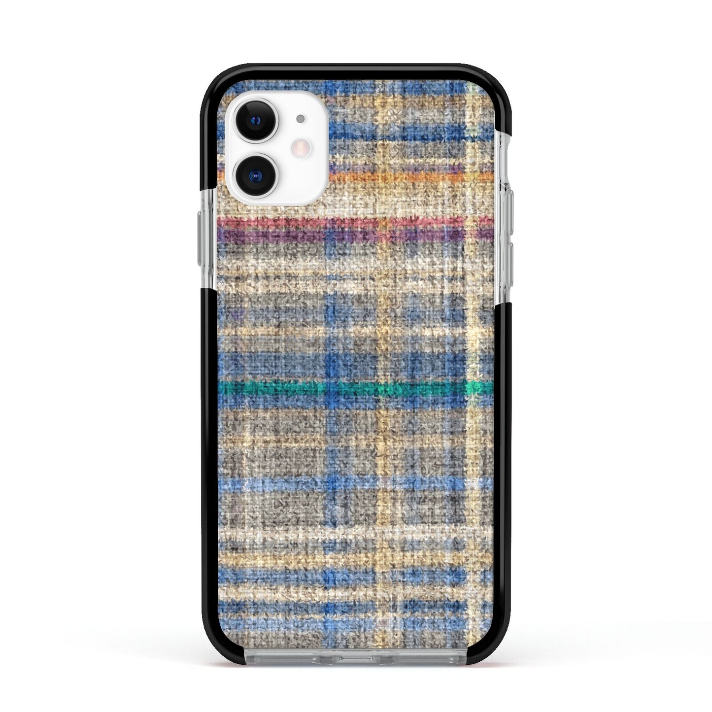 Fabric Plaid Apple iPhone 11 in White with Black Impact Case