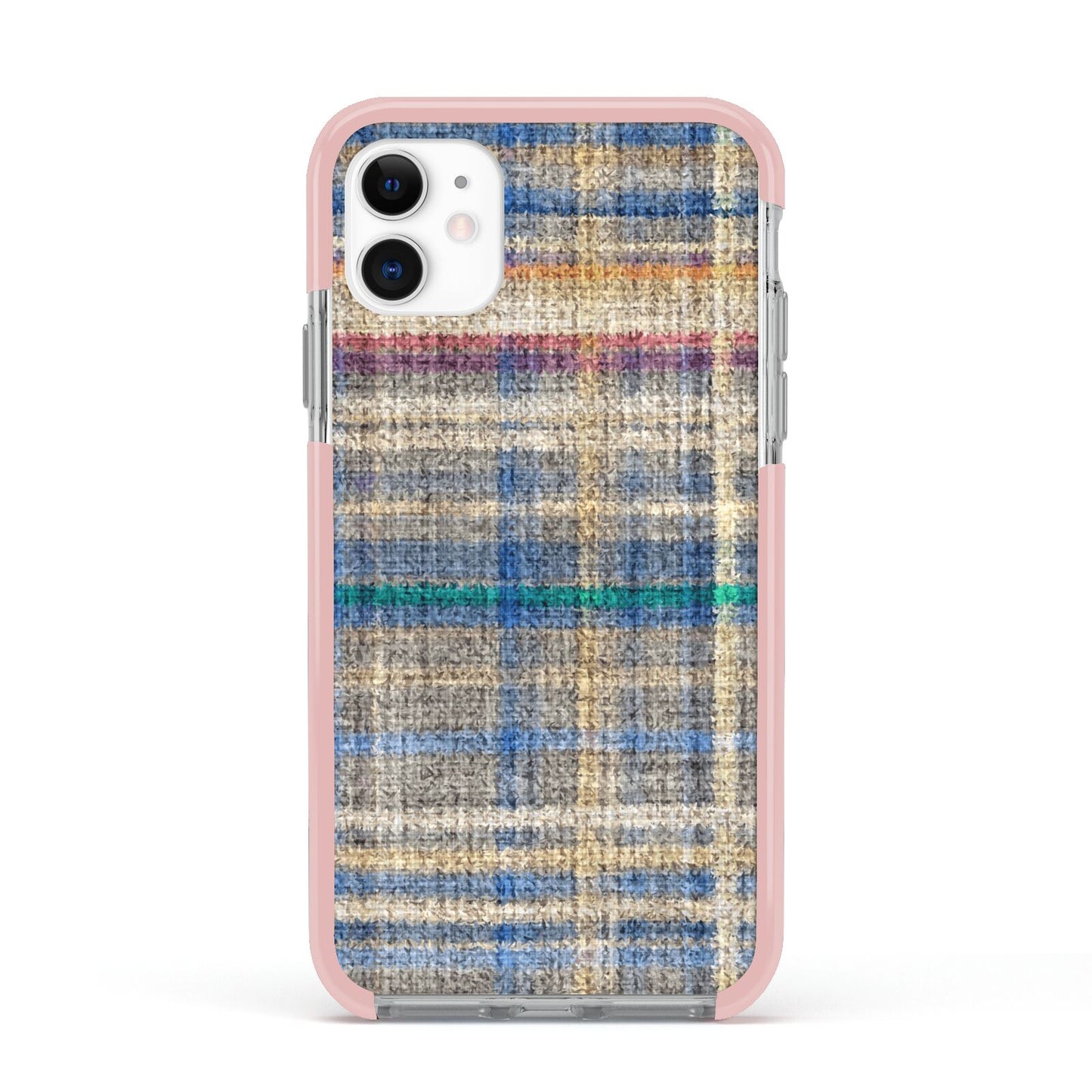 Fabric Plaid Apple iPhone 11 in White with Pink Impact Case