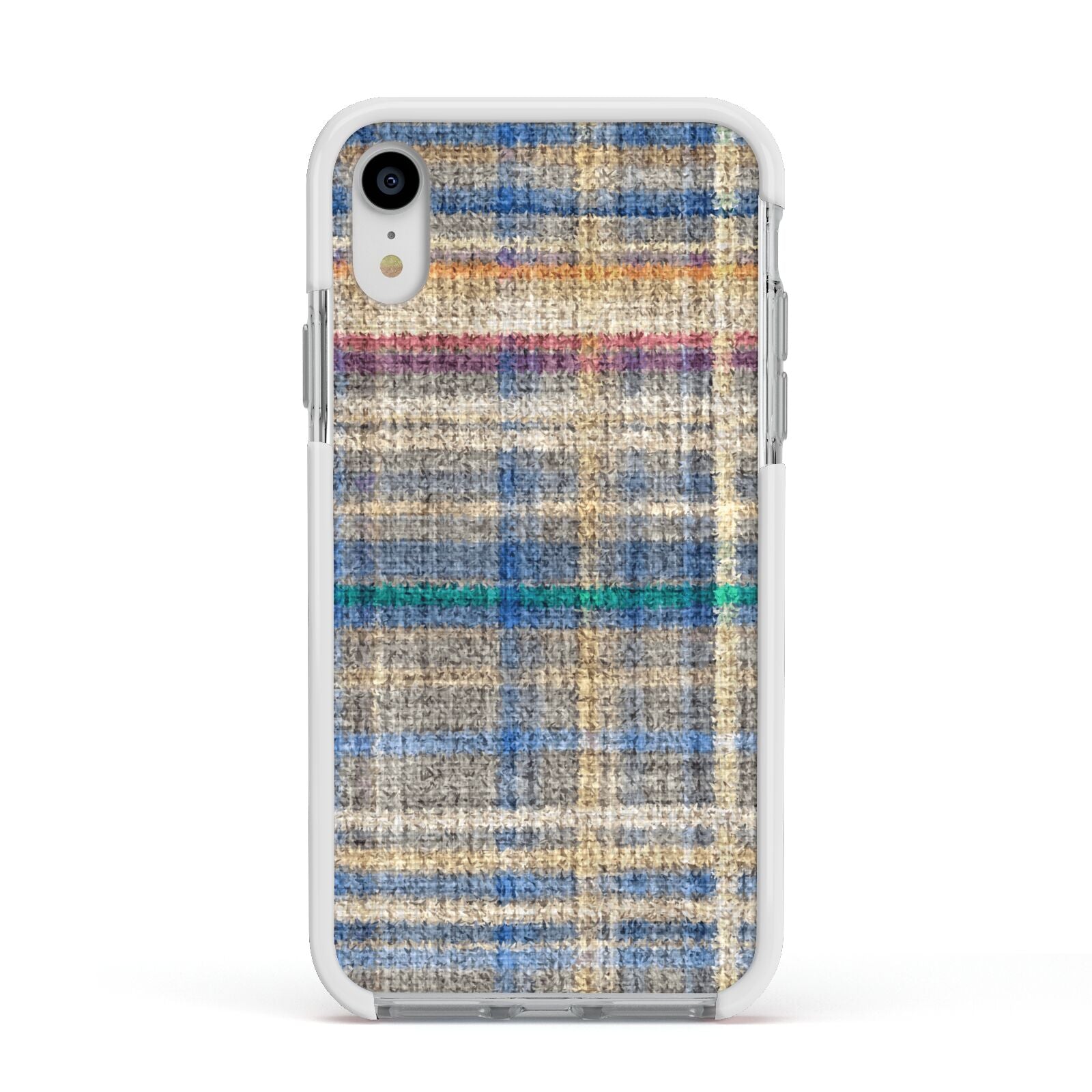 Fabric Plaid Apple iPhone XR Impact Case White Edge on Silver Phone