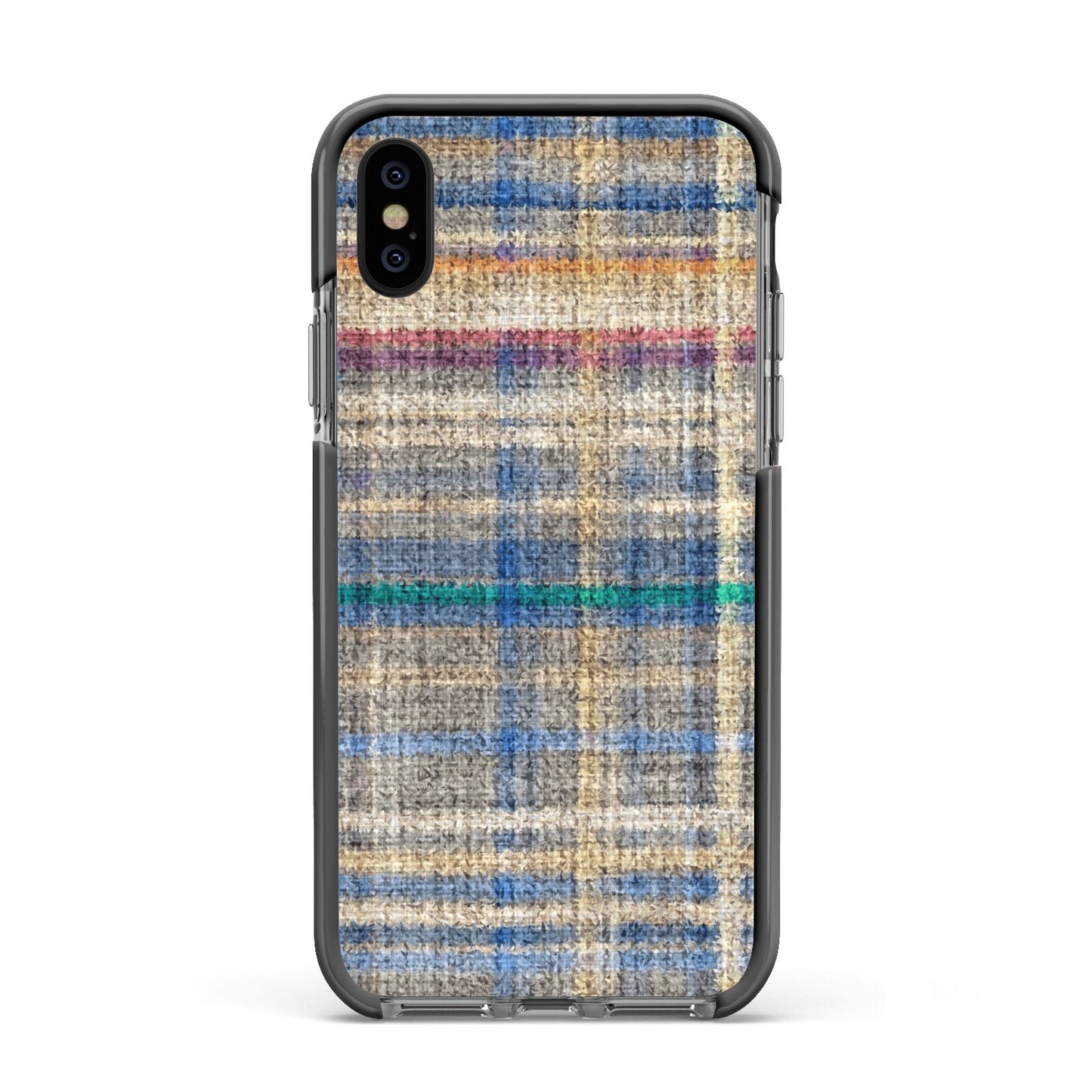 Fabric Plaid Apple iPhone Xs Impact Case Black Edge on Black Phone