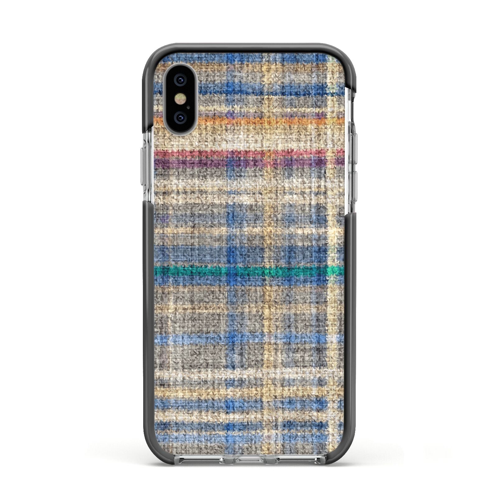 Fabric Plaid Apple iPhone Xs Impact Case Black Edge on Silver Phone