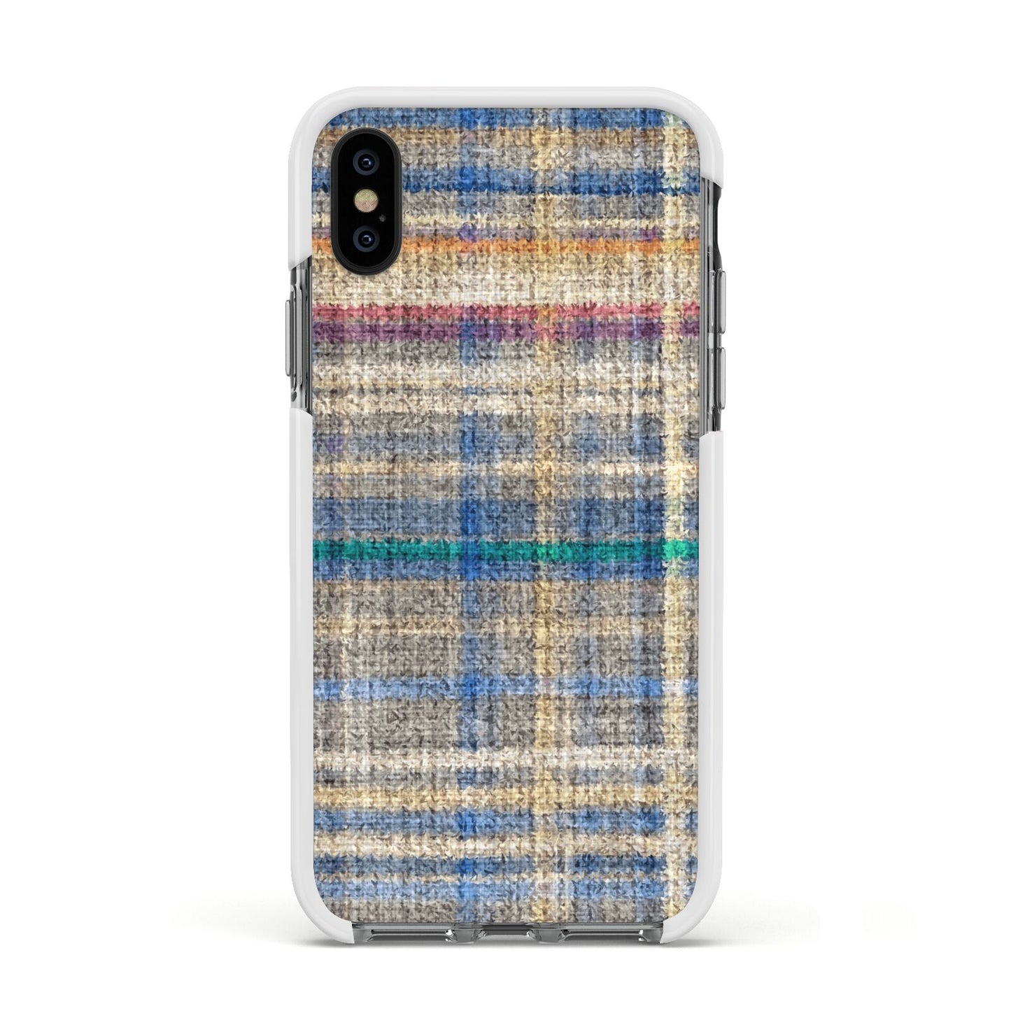 Fabric Plaid Apple iPhone Xs Impact Case White Edge on Black Phone