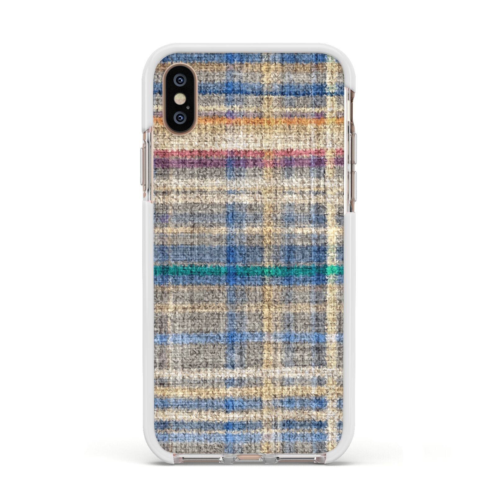 Fabric Plaid Apple iPhone Xs Impact Case White Edge on Gold Phone