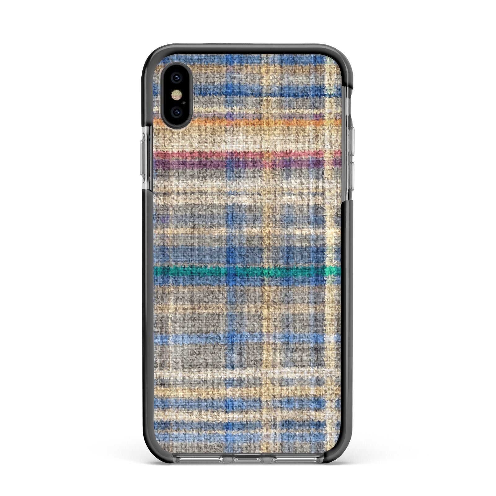 Fabric Plaid Apple iPhone Xs Max Impact Case Black Edge on Black Phone