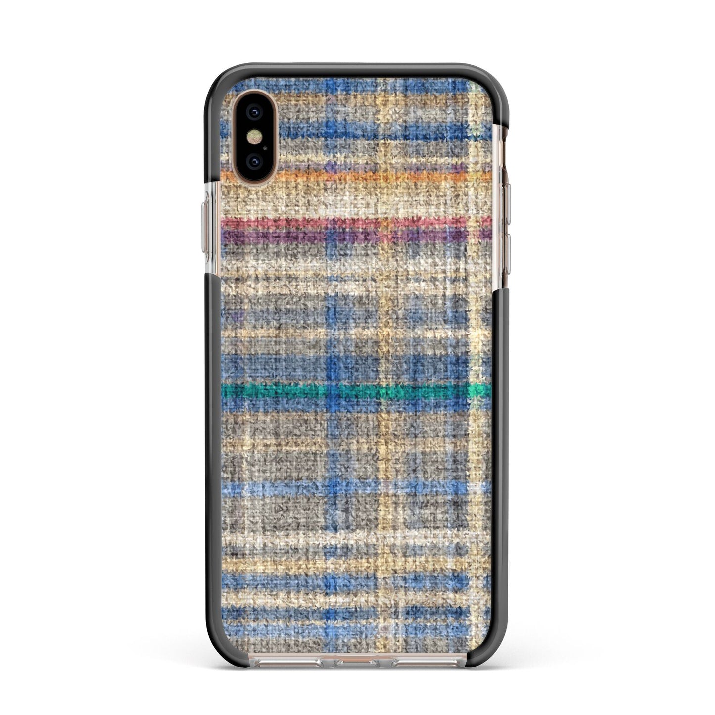 Fabric Plaid Apple iPhone Xs Max Impact Case Black Edge on Gold Phone