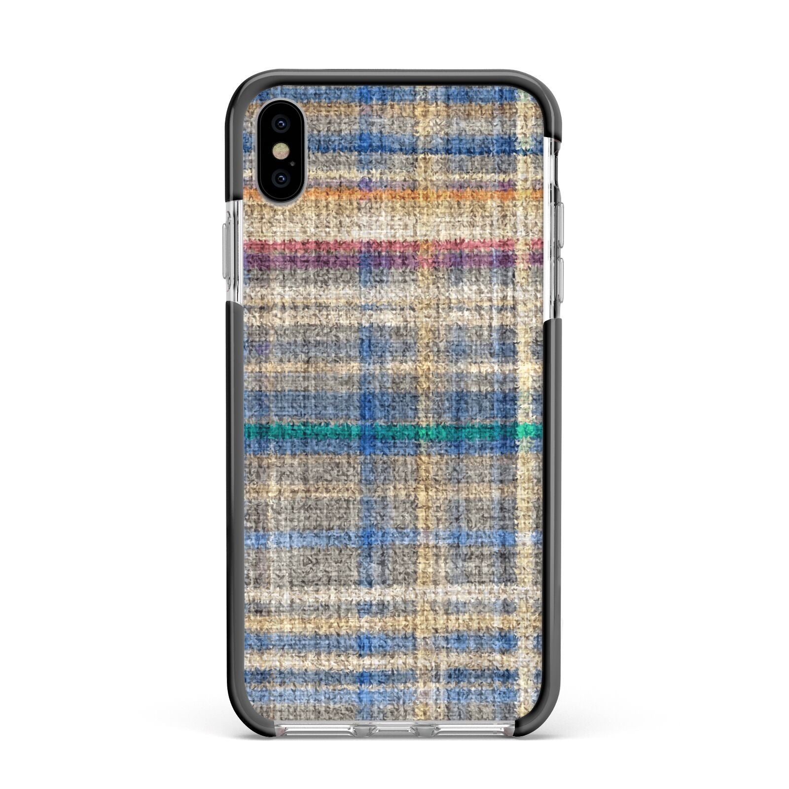 Fabric Plaid Apple iPhone Xs Max Impact Case Black Edge on Silver Phone