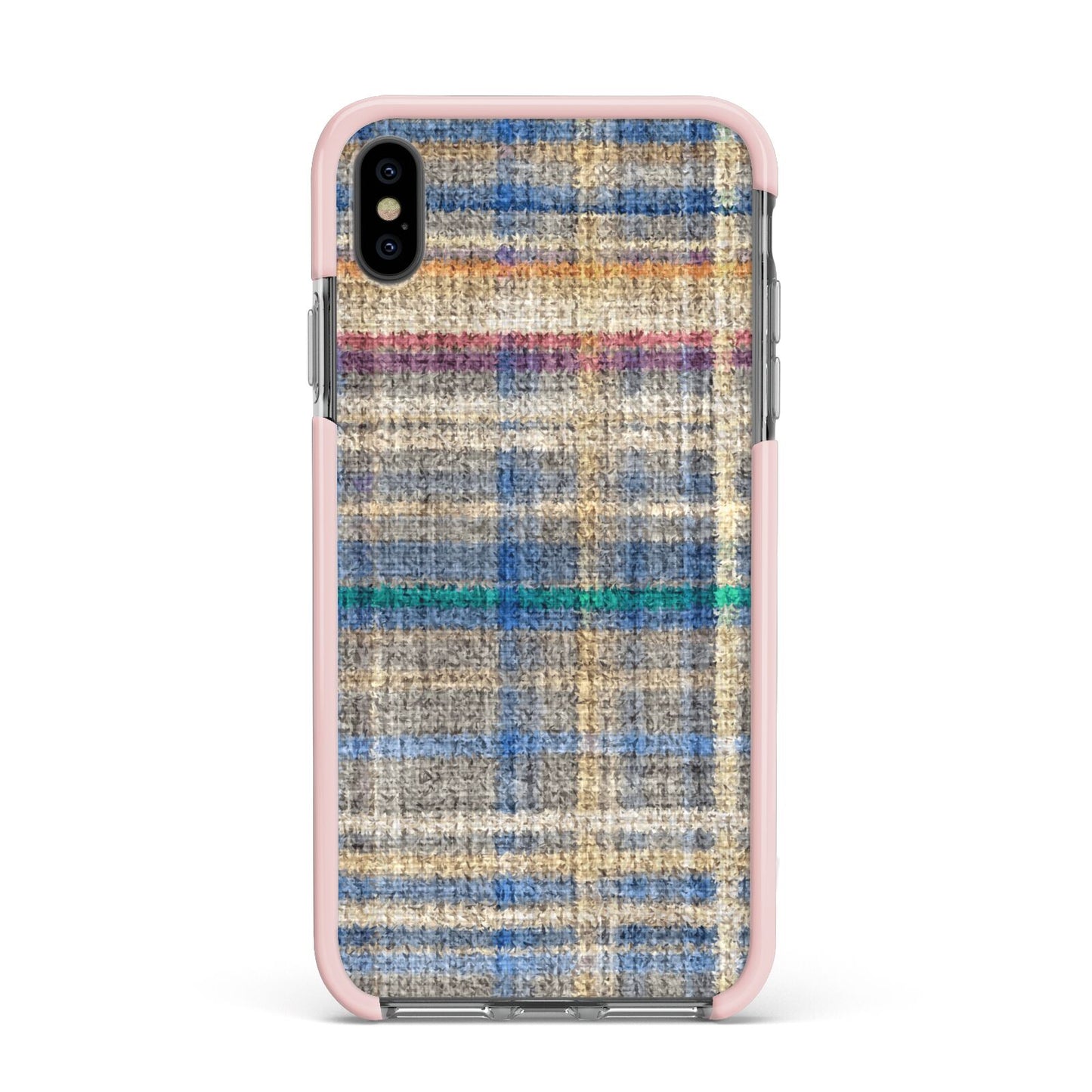 Fabric Plaid Apple iPhone Xs Max Impact Case Pink Edge on Black Phone